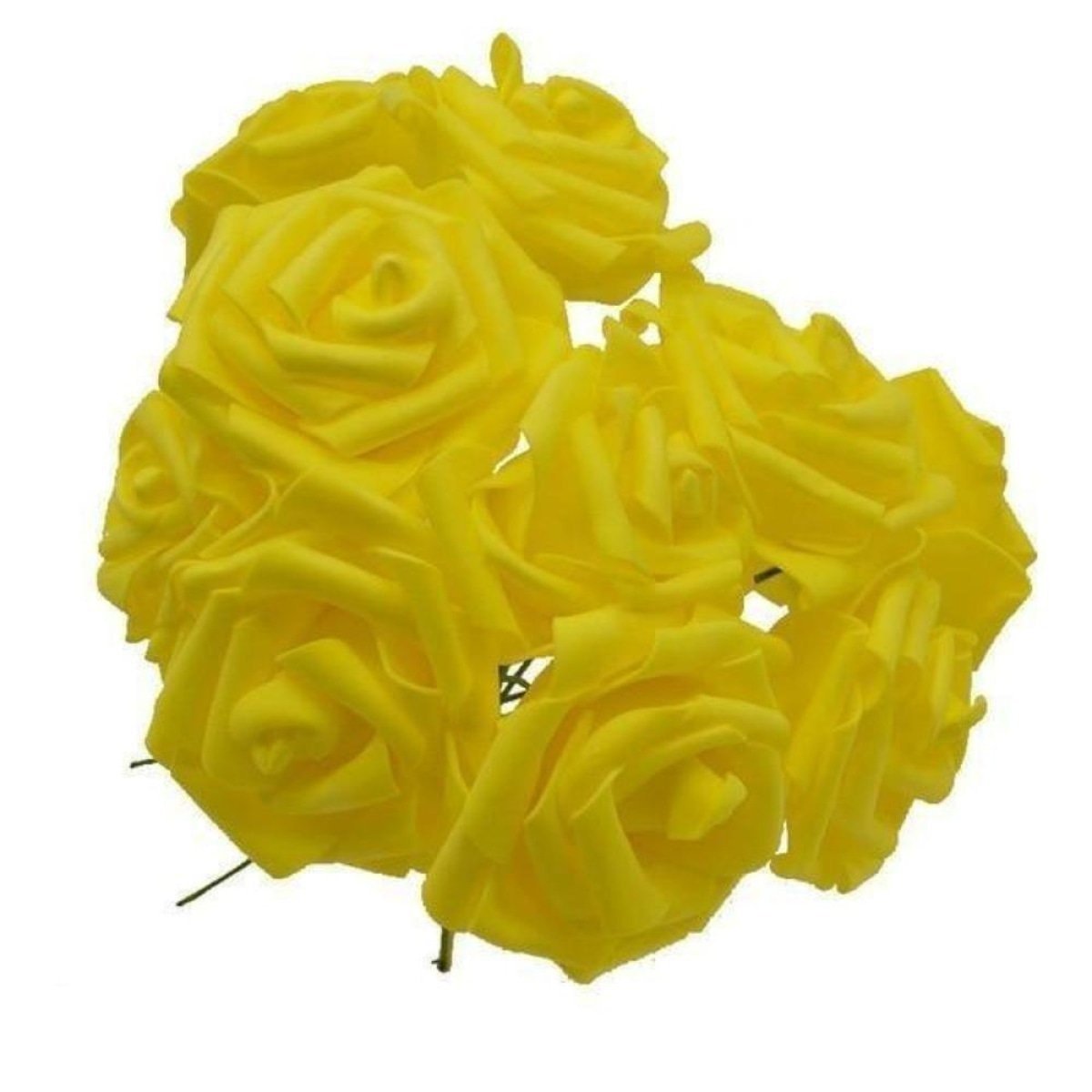 60pcs 8cm Artificial Flowers with Stems Foam Rose Fake Bride Bouquet Wedding Set C - Yellow - Asia Sell