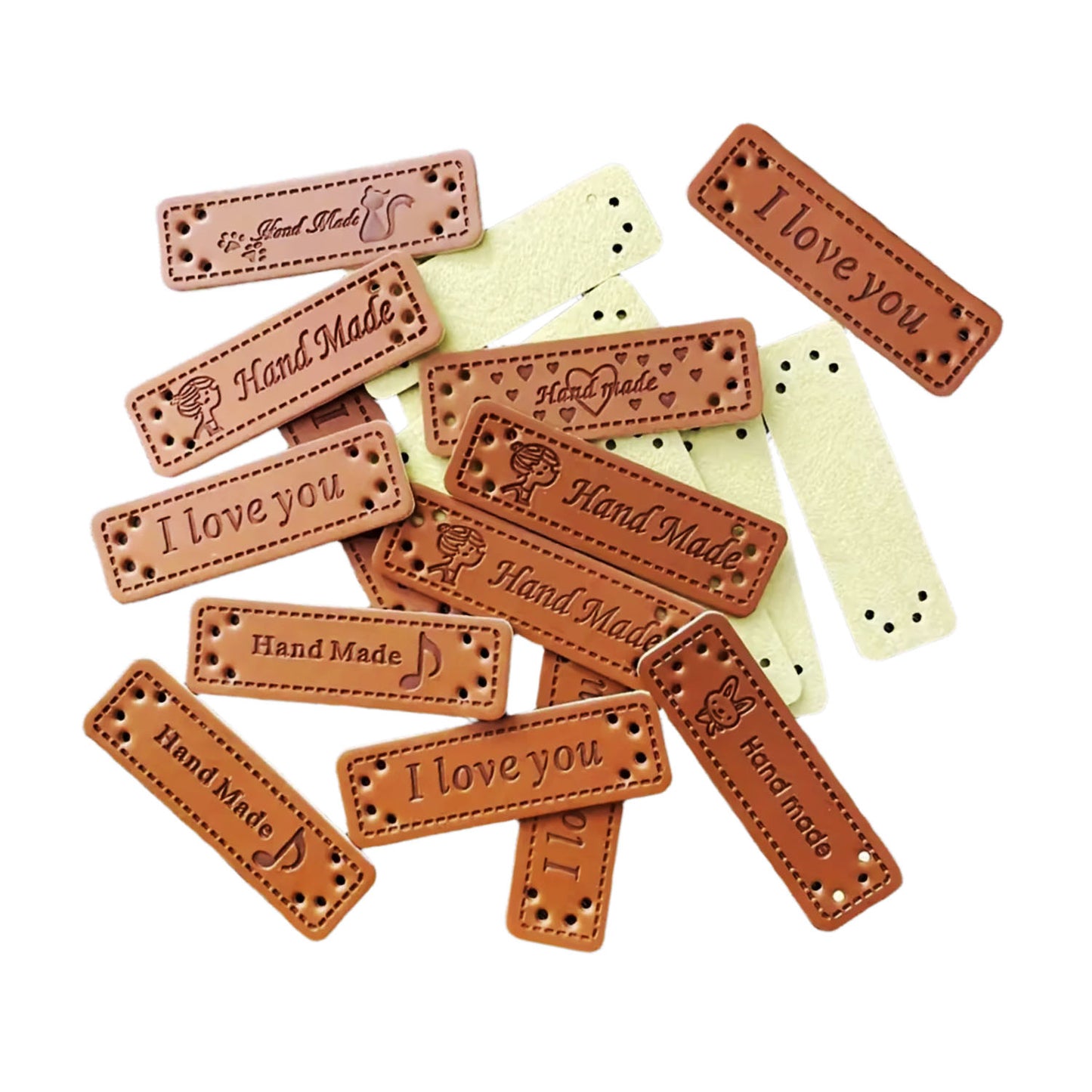 60x Mixed 5cm Hand made Faux Leather Labels for Handmade DIY Sewing Valentines Gift | Mixed Designs | Asia Sell