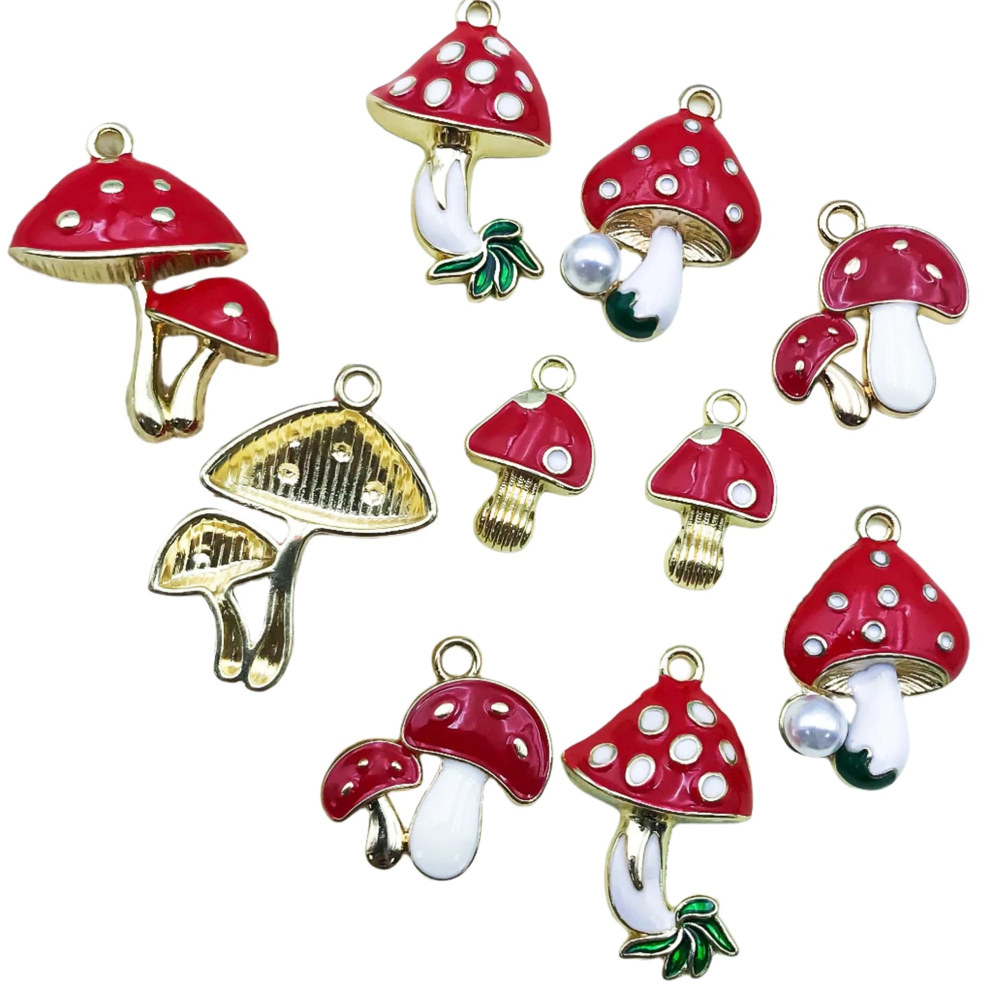 10pcs Mushroom Pendant Alloy Enamel Charms Red DIY Accessories For Making Jewellery