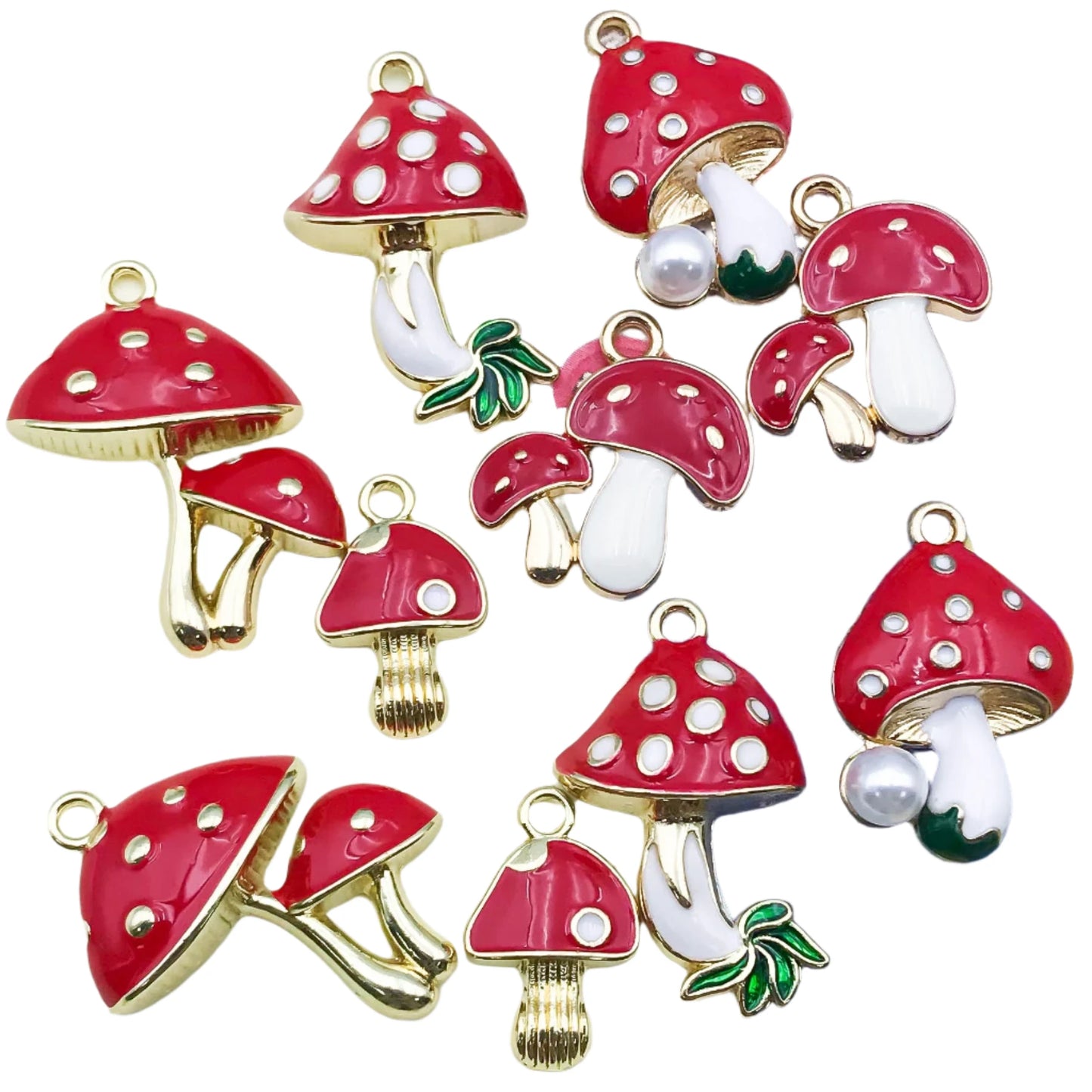 10pcs Mushroom Pendant Alloy Enamel Charms Red DIY Accessories For Making Jewellery
