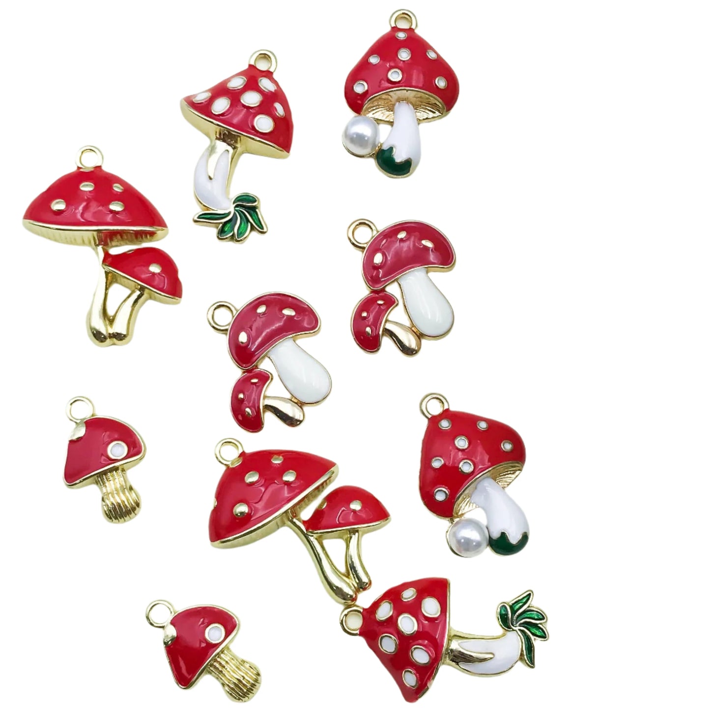 10pcs Mushroom Pendant Alloy Enamel Charms Red DIY Accessories For Making Jewellery