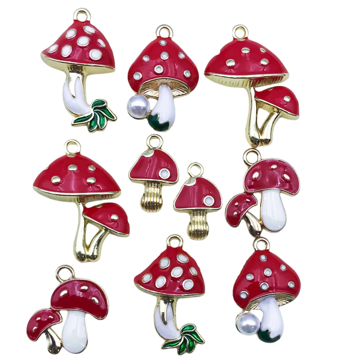 10pcs Mushroom Pendant Alloy Enamel Charms Red DIY Accessories For Making Jewellery