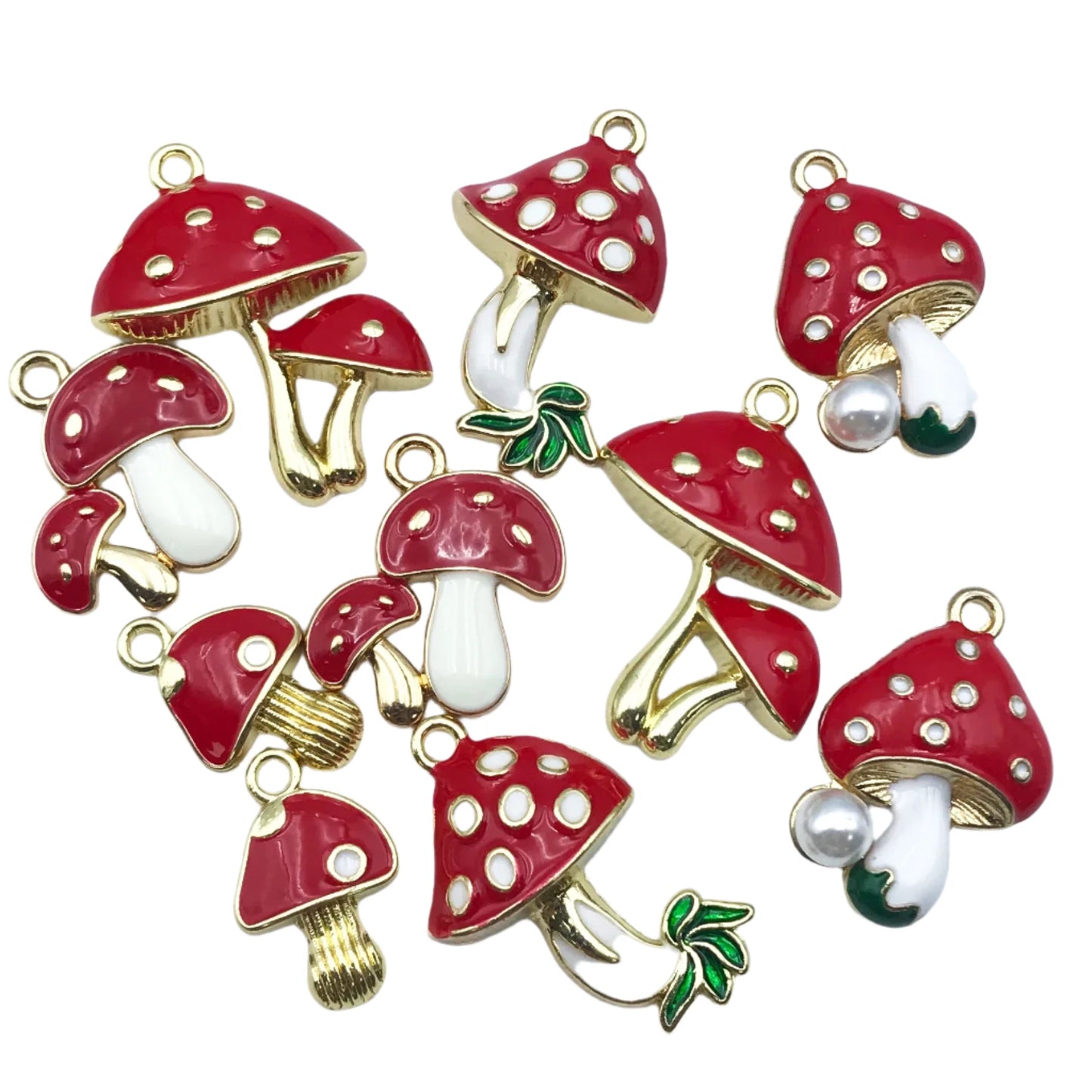 10pcs Mushroom Pendant Alloy Enamel Charms Red DIY Accessories For Making Jewellery