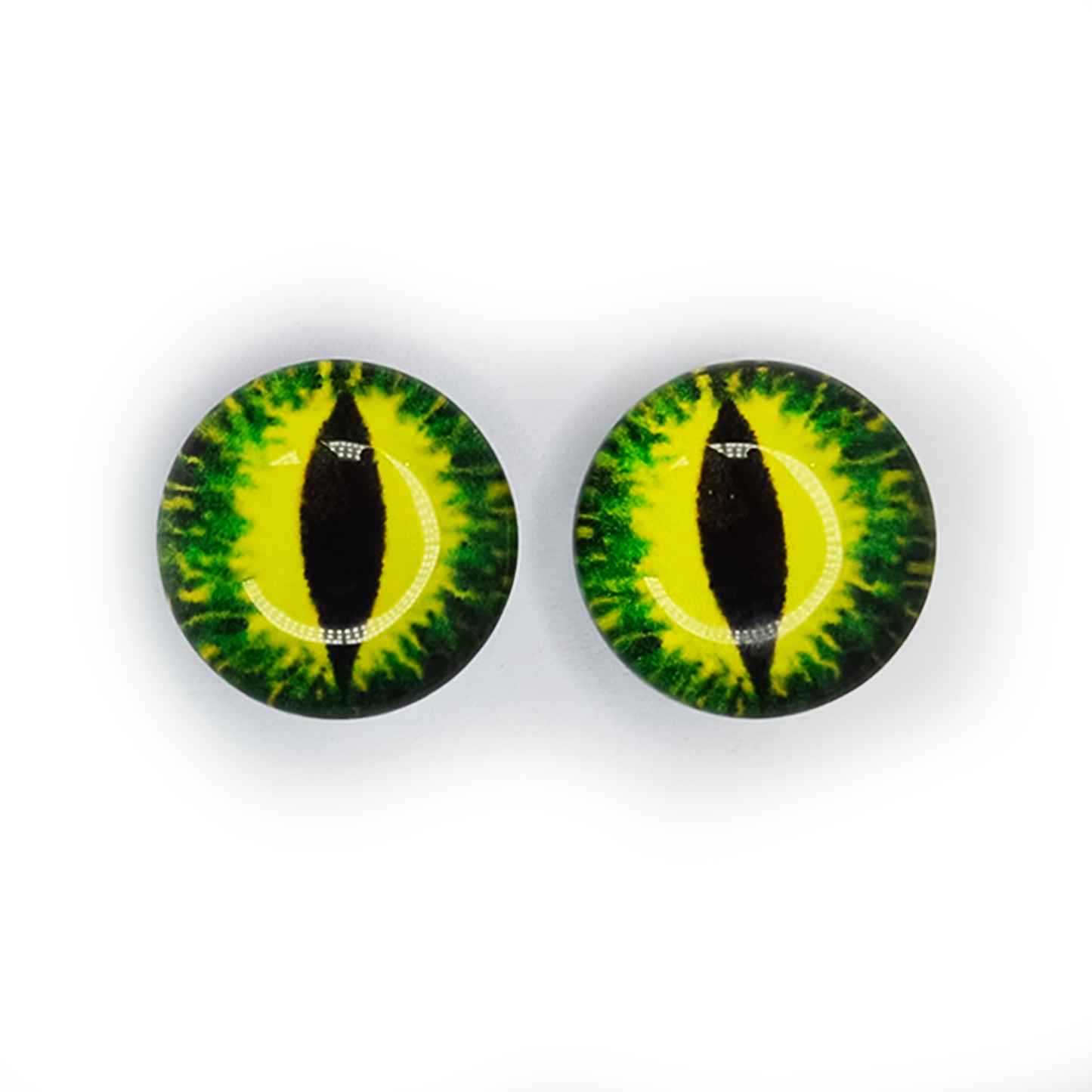 Pair of green and yellow dragon eye lenses on a white background | Asia Sell