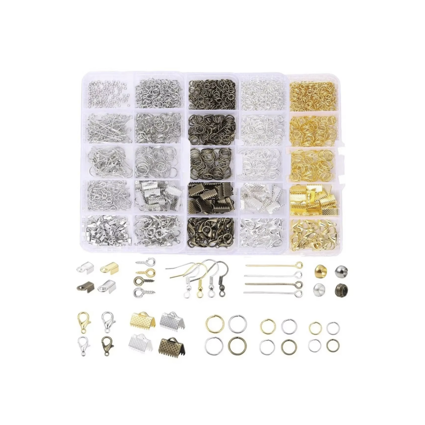 700pcs Box Jewellery Findings Accessories Jump Rings Lobster Clasps Needle Craft Buckle Horse Buckle Ear Hook