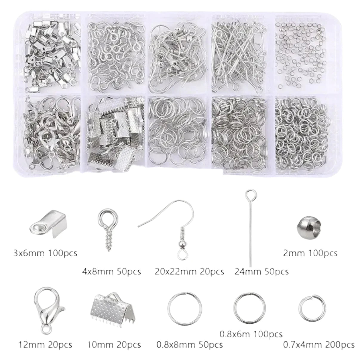 700pcs Box Jewellery Findings Accessories Jump Rings Lobster Clasps Needle Craft Buckle Horse Buckle Ear Hook