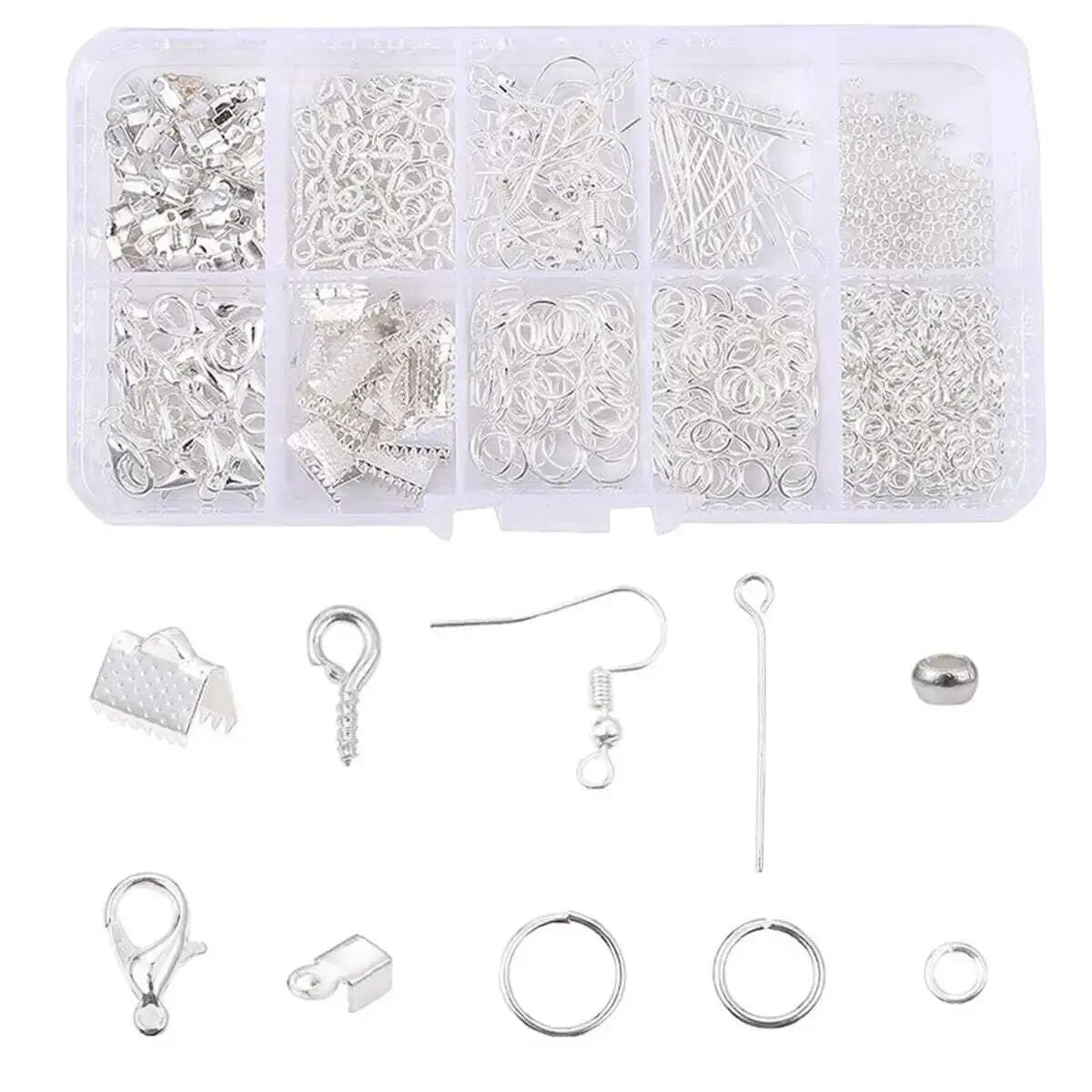 700pcs Box Jewellery Findings Accessories Jump Rings Lobster Clasps Needle Craft Buckle Horse Buckle Ear Hook