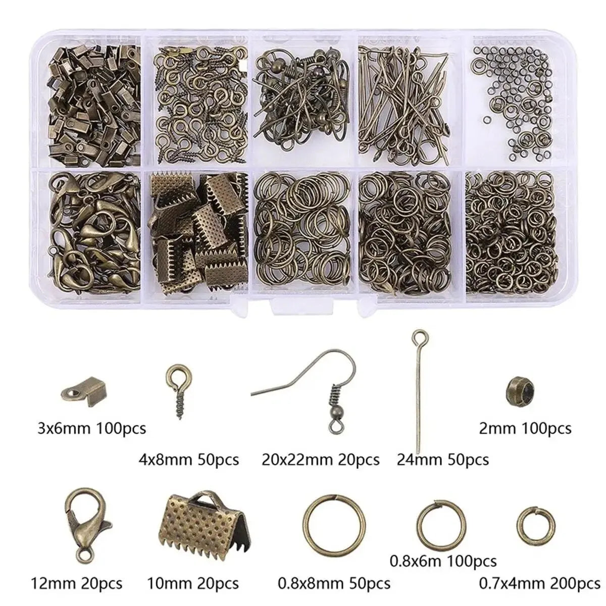 700pcs Box Jewellery Findings Accessories Jump Rings Lobster Clasps Needle Craft Buckle Horse Buckle Ear Hook