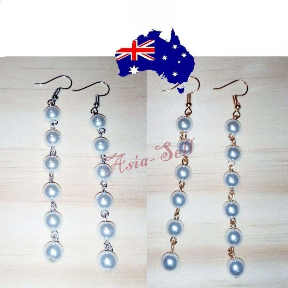 7mm 12mm Pearl Tassels Dangles Earring Stars Earrings Tassle - 6x Pearls Gold Chain - Asia Sell