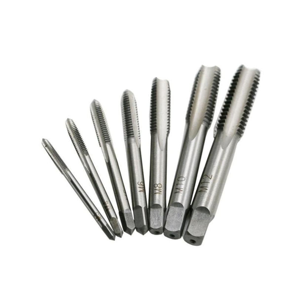 7pcs M3-M12 Tap Drill Set Steel Machine Spiral Point Straight Fluted Hand Screw Tool - - Asia Sell