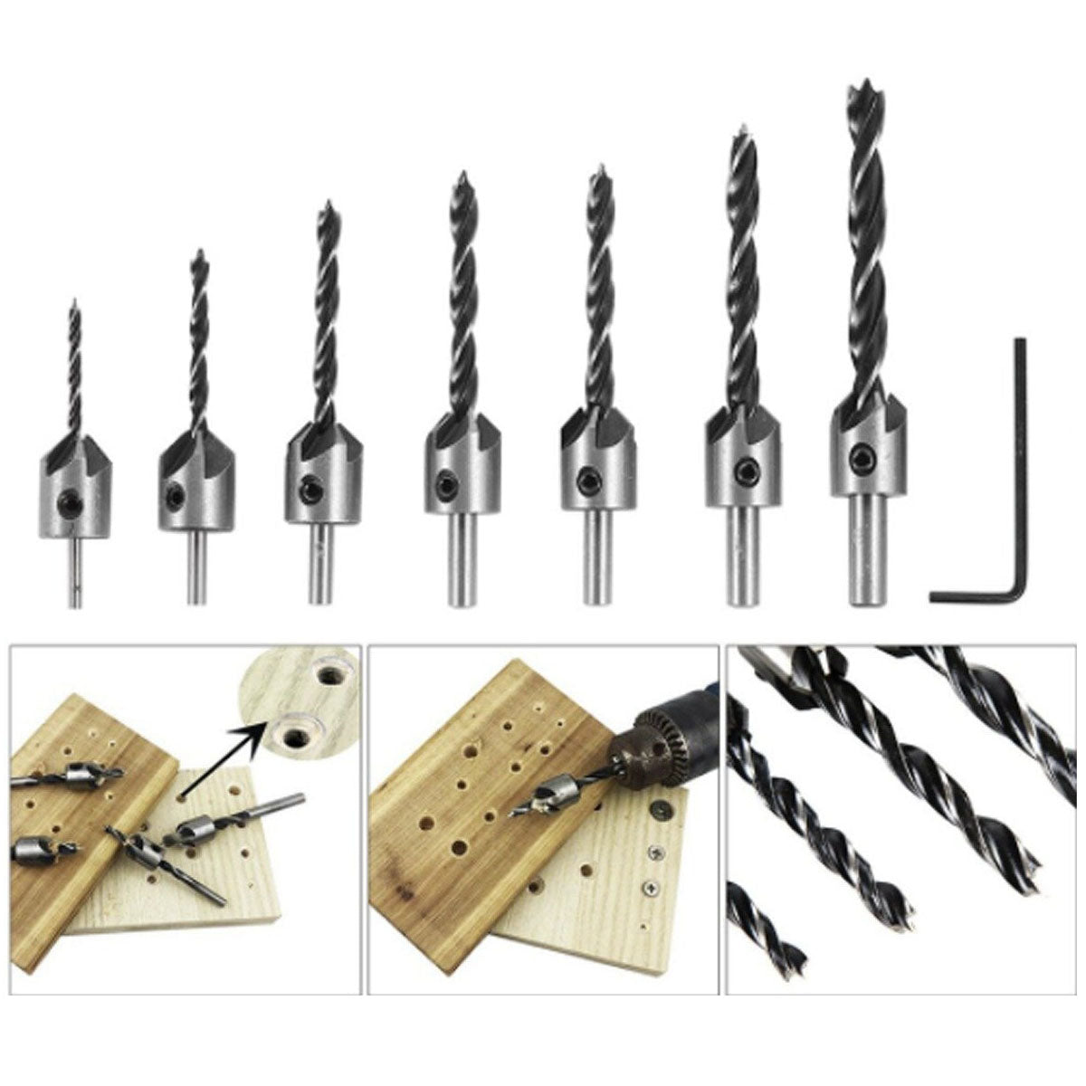 7pcs Drill Bit Flute Countersink Drill Bits for Metal Countersunk Head Drilling Bit Set Accessories Woodworking Drill 3-10mm Tool - Asia Sell