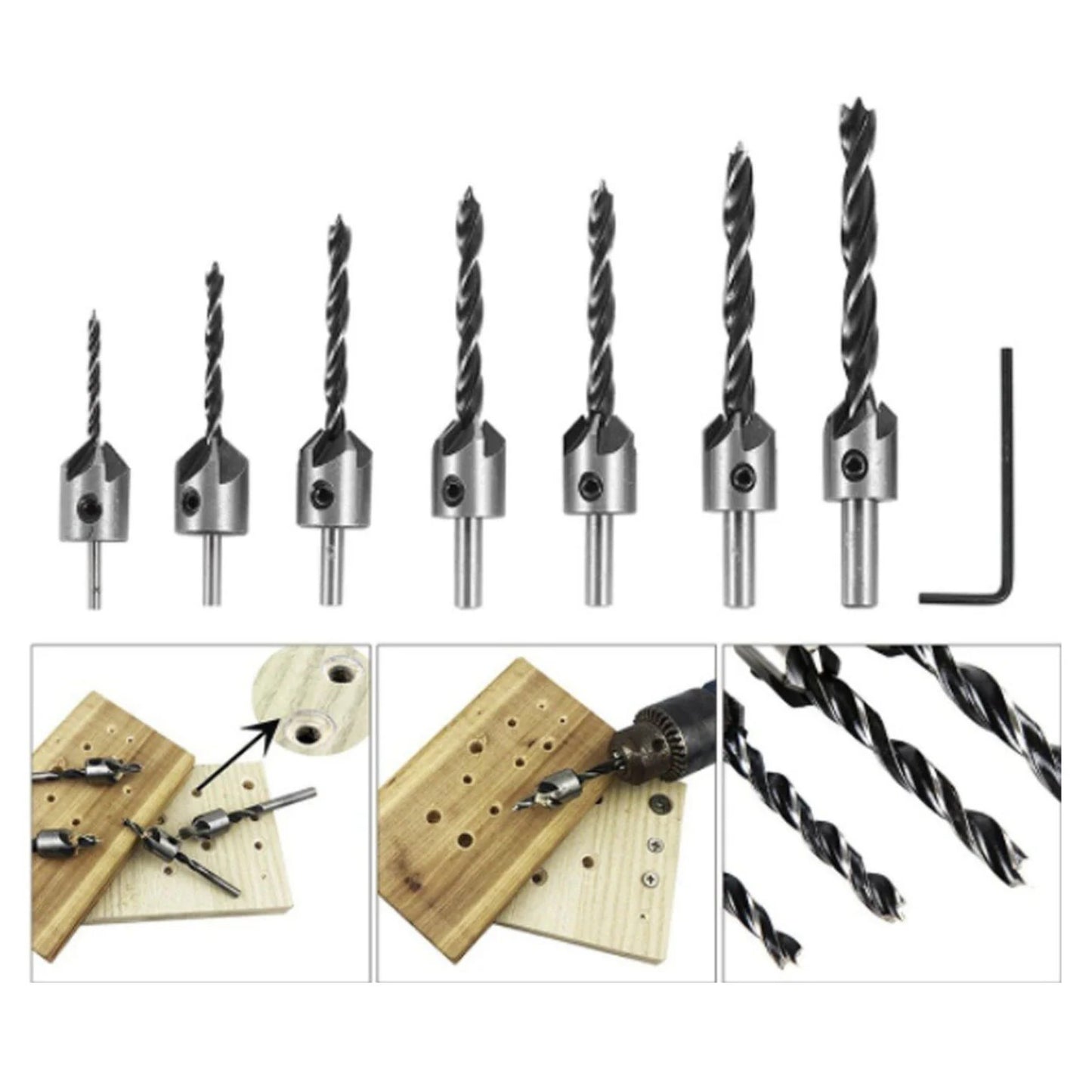 7pcs Drill Bit Flute Countersink Drill Bits for Metal Countersunk Head Drilling Bit Set Accessories Woodworking Drill 3-10mm Tool - Asia Sell