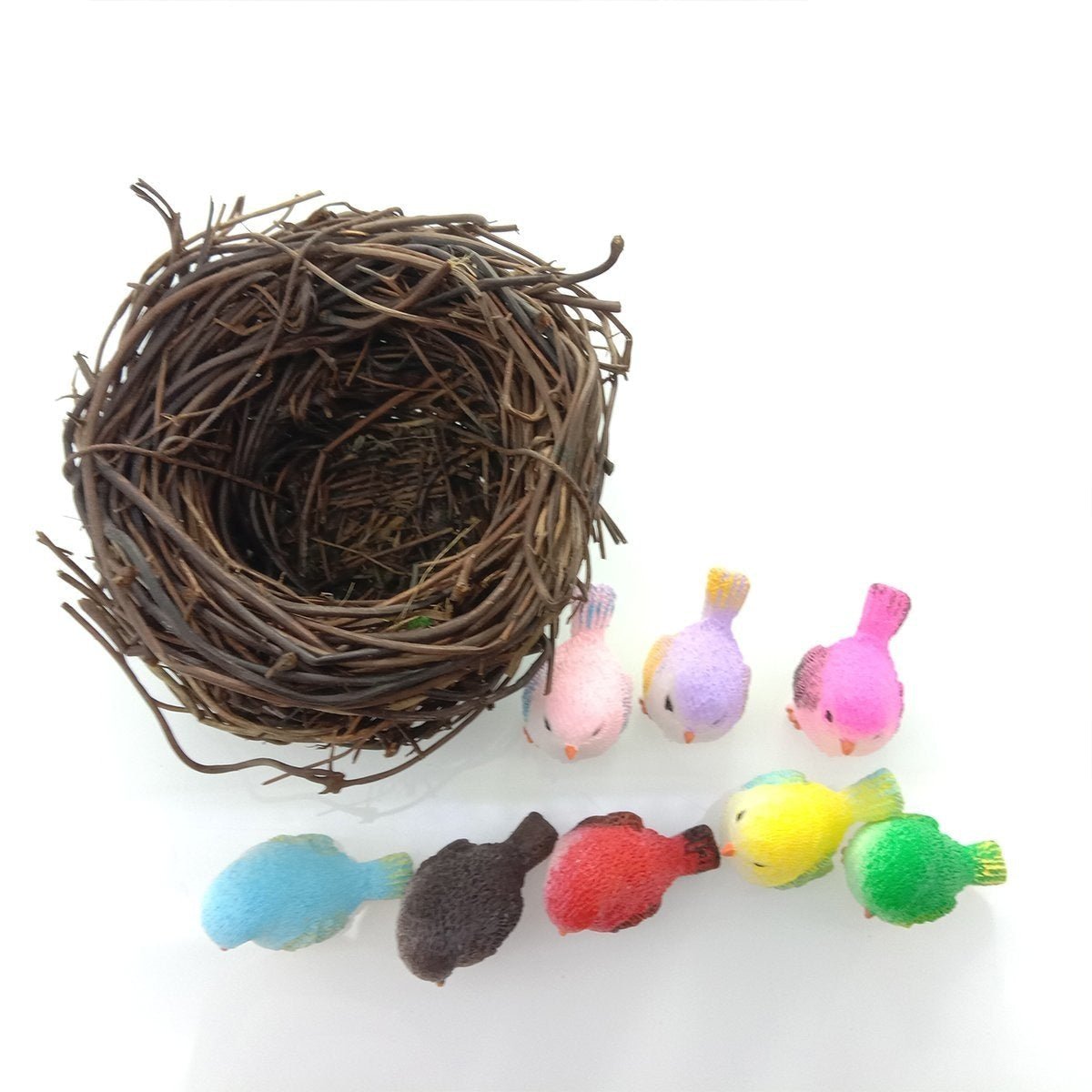 8 Birds in a Nest Resin Parrot Bird Nest Figurine Animal Model Home Decorations Miniature Fairy Garden Bonsai Modern Craft Decor - 8pcs + Nest - Asia Sell