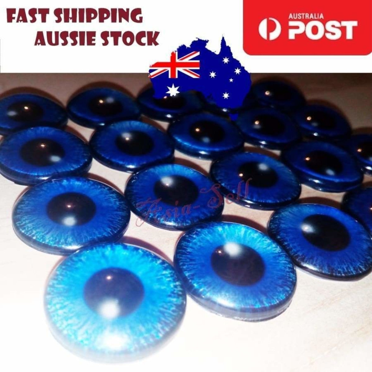8pcs 12mm Pink Blue Red Grey Green Yellow Glass Doll Eyes Toys DIY Craft Toy - Blue - Asia Sell