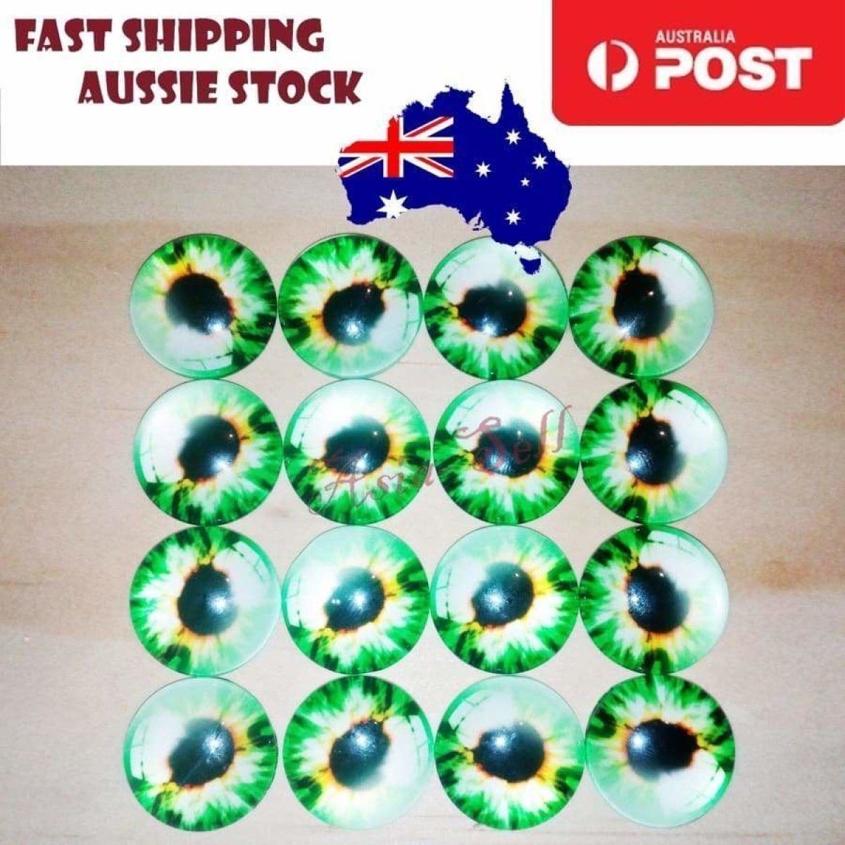 8pcs 12mm Pink Blue Red Grey Green Yellow Glass Doll Eyes Toys DIY Craft Toy - Green White - Asia Sell