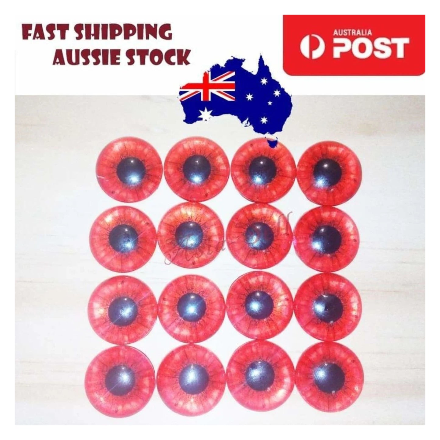 8pcs 20mm Pink Blue Red Grey Green Yellow Glass Doll Eyes Toys DIY Craft Toy - Red - Asia Sell