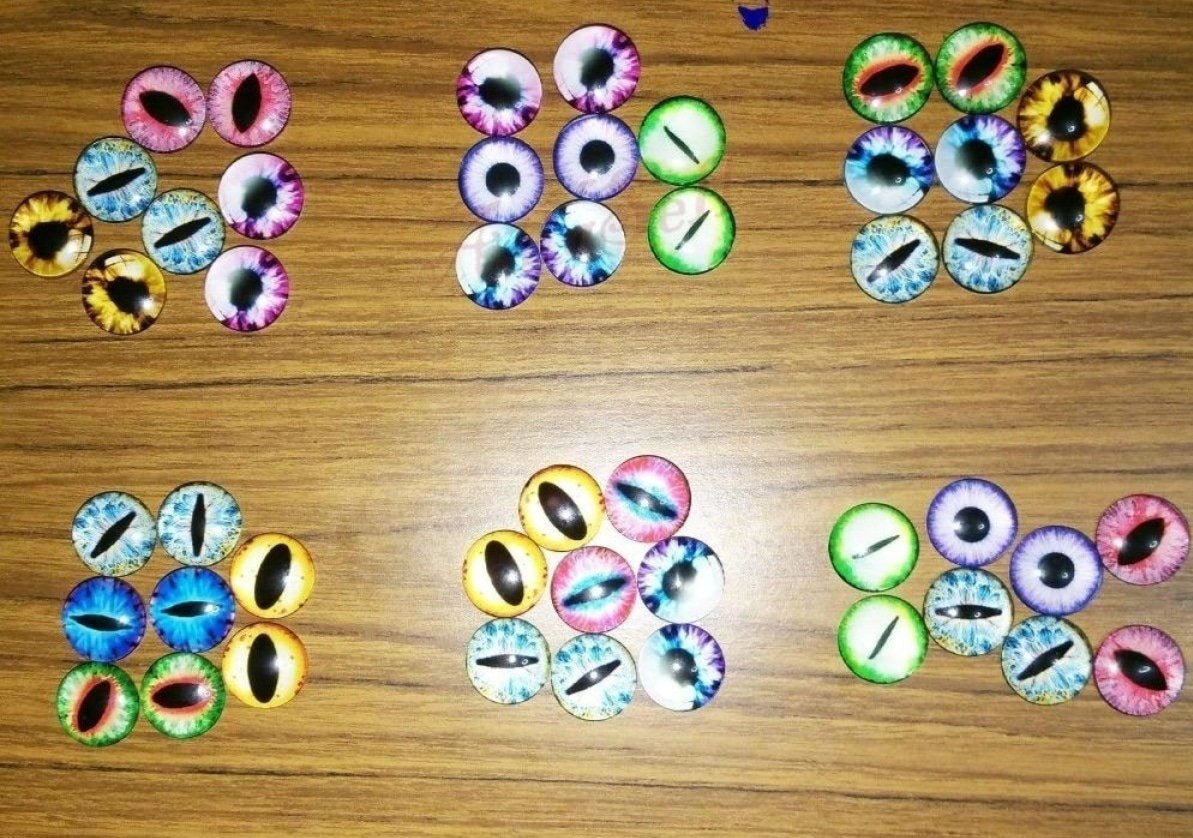 8pcs Round 25mm Cabochon Glass Doll Eyes Dragon Lizard Frog (4 Pairs Random Mix) - - Asia Sell