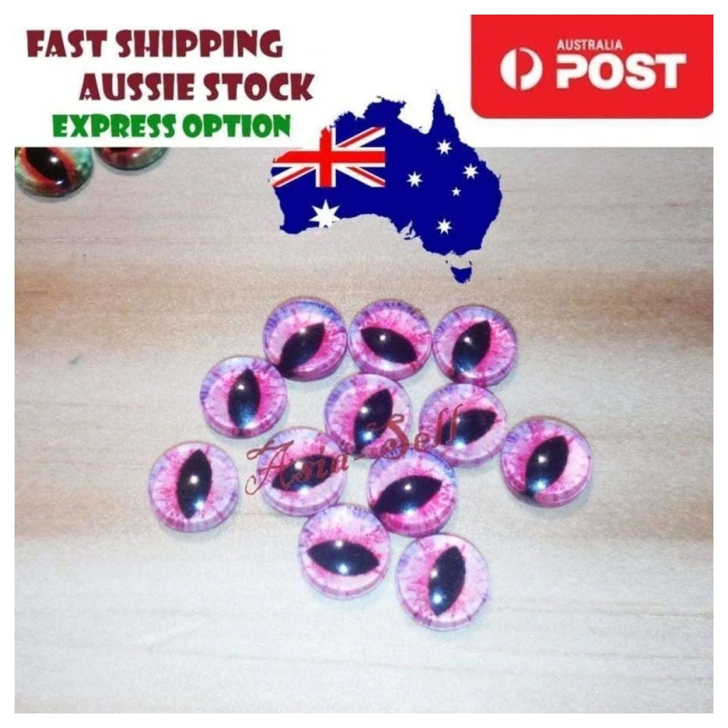 8pcs Round 25mm Cabochon Glass Doll Eyes Dragon Lizard Frog Set J - - Asia Sell