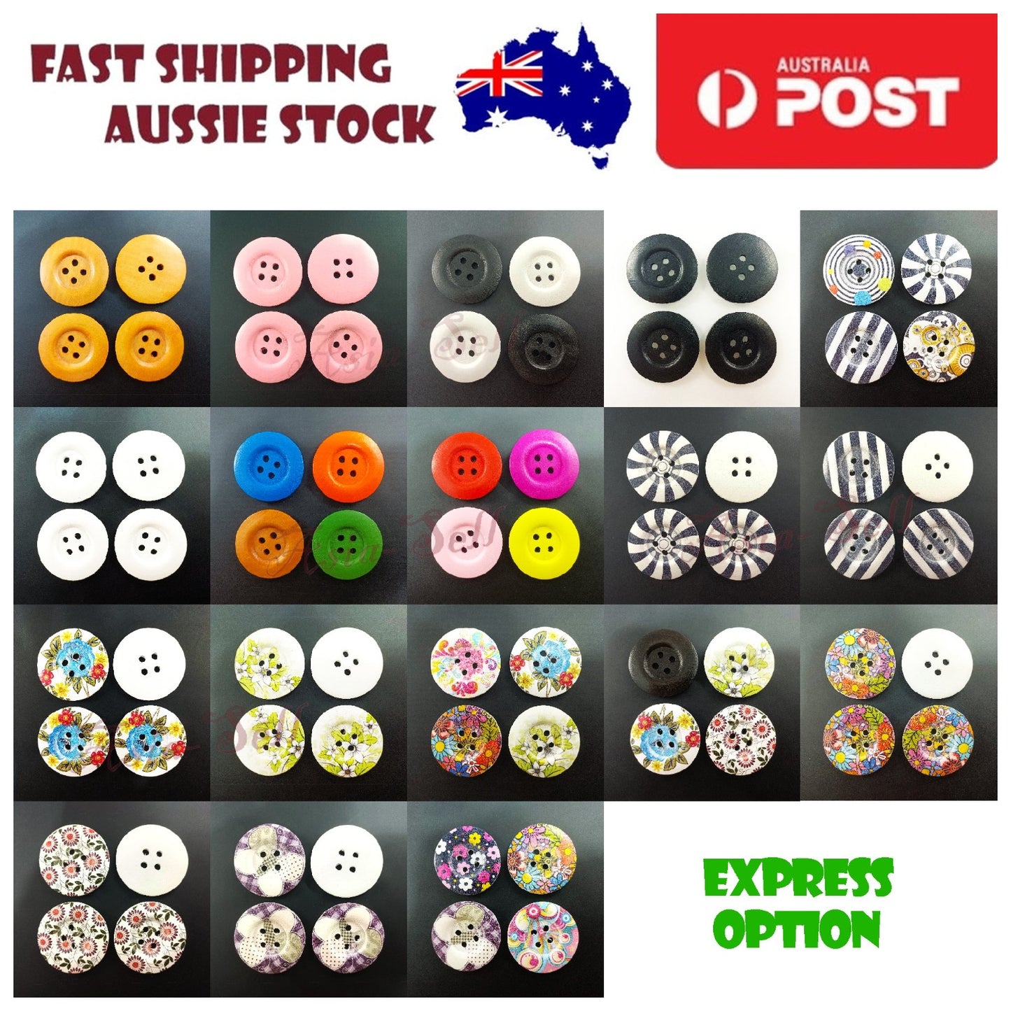 8pcs 50mm Buttons Painted Wooden 4-Hole Coat Boots Upholstery Flower Butterfly Sewing Clothes