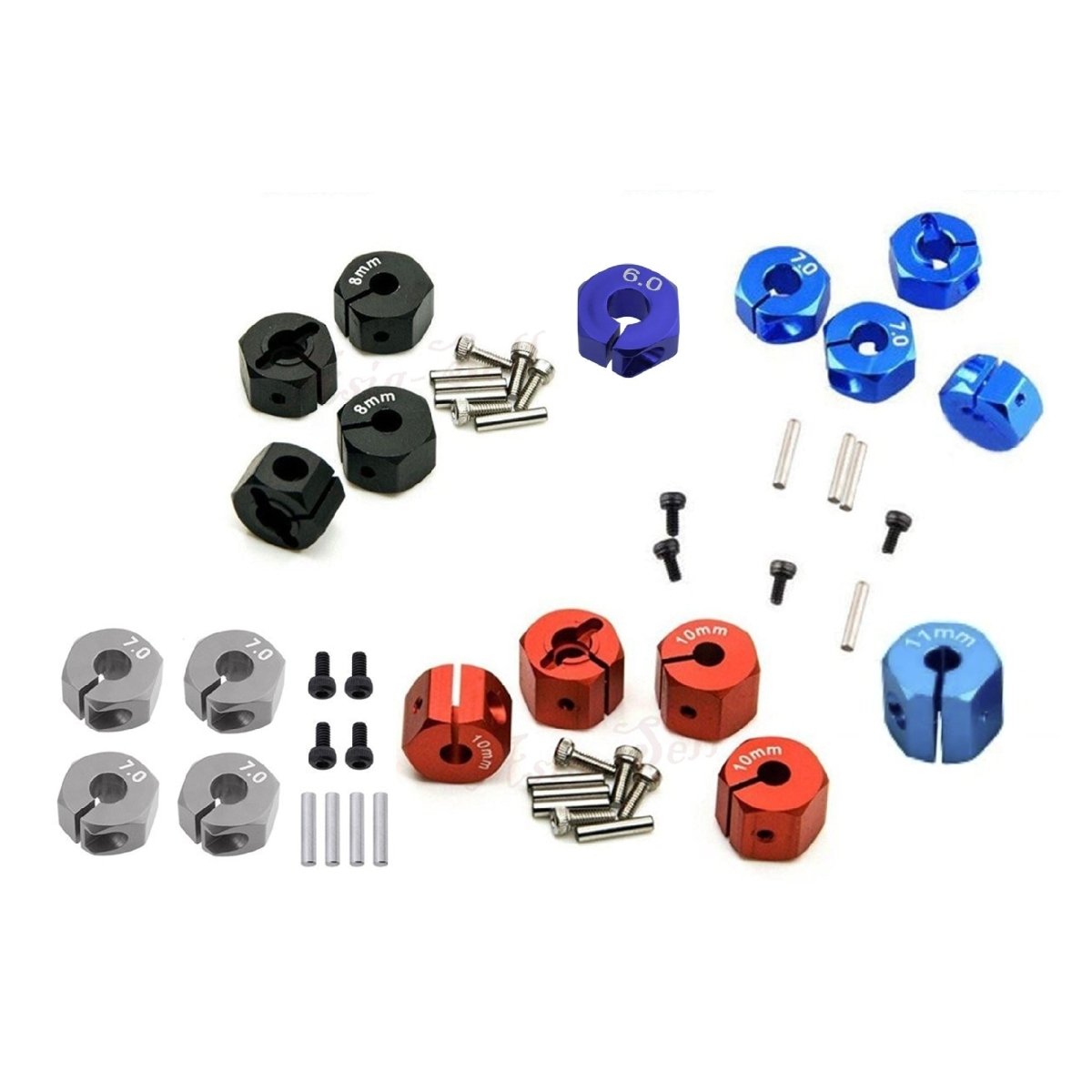 8x 3/4/5/6/7/8/9/10/11/12mm RC Car Wheel Hex Nut Hub Adaptor 1/10 4WD SCX10 Drive - 5.0mm Red - Asia Sell
