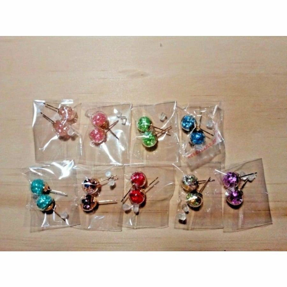 9 Pairs 10mm Multicolour Glass Crystal Stud Earring Stars Single Pearl Earrings - - Asia Sell