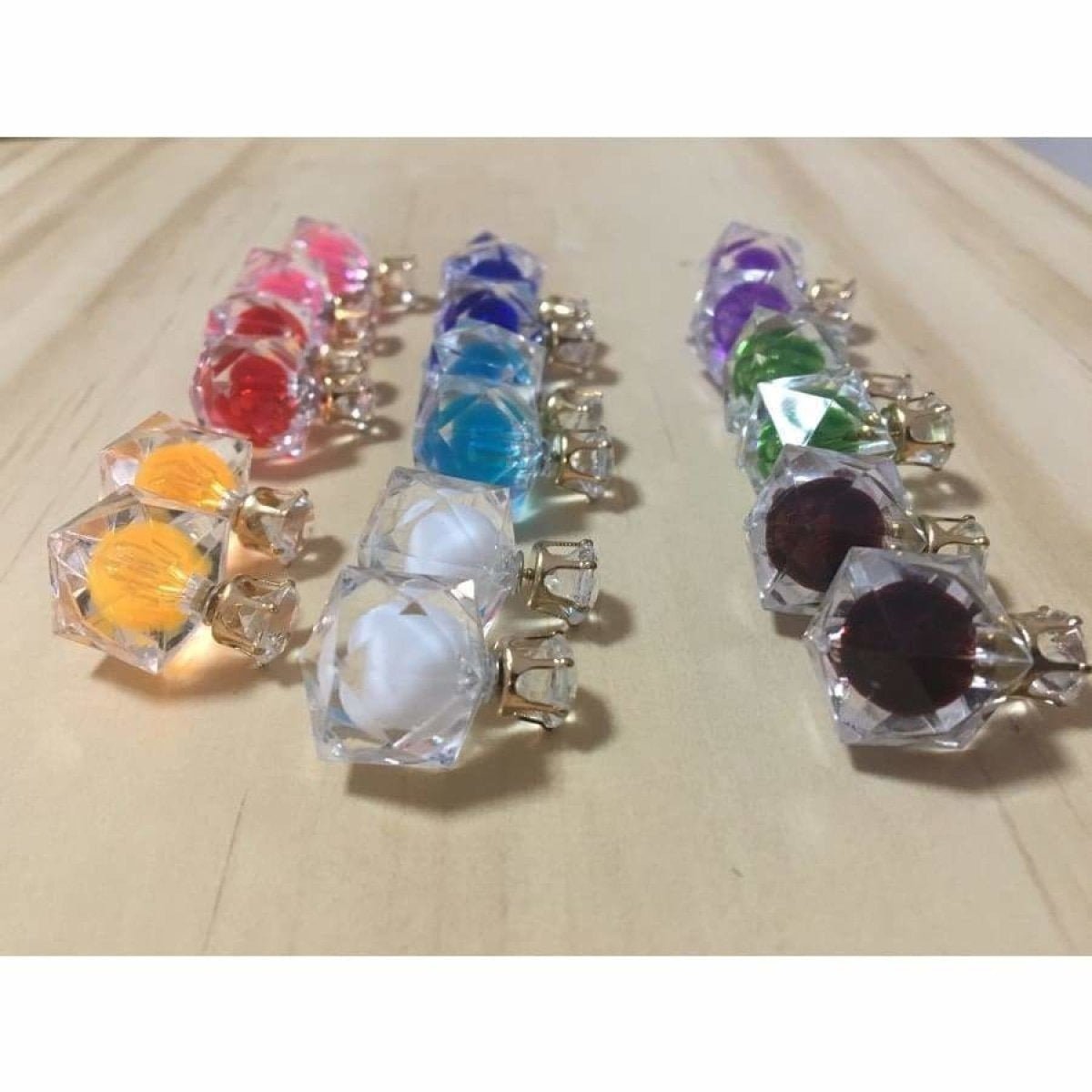 9 Pairs Crystal Cube Coloured Earrings Womens Girls Earring Costume Jewellery - - Asia Sell