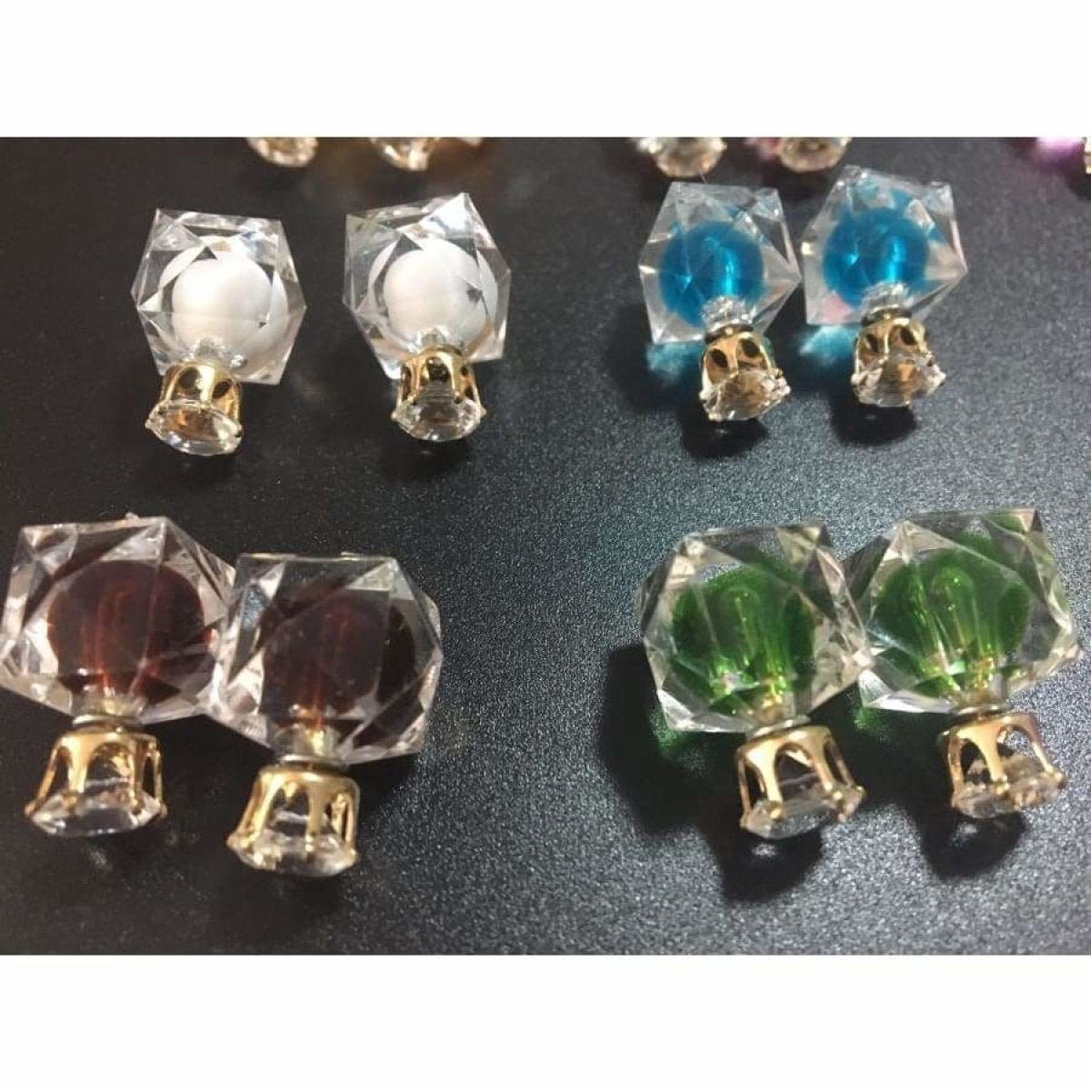 9 Pairs Crystal Cube Coloured Earrings Womens Girls Earring Costume Jewellery - - Asia Sell