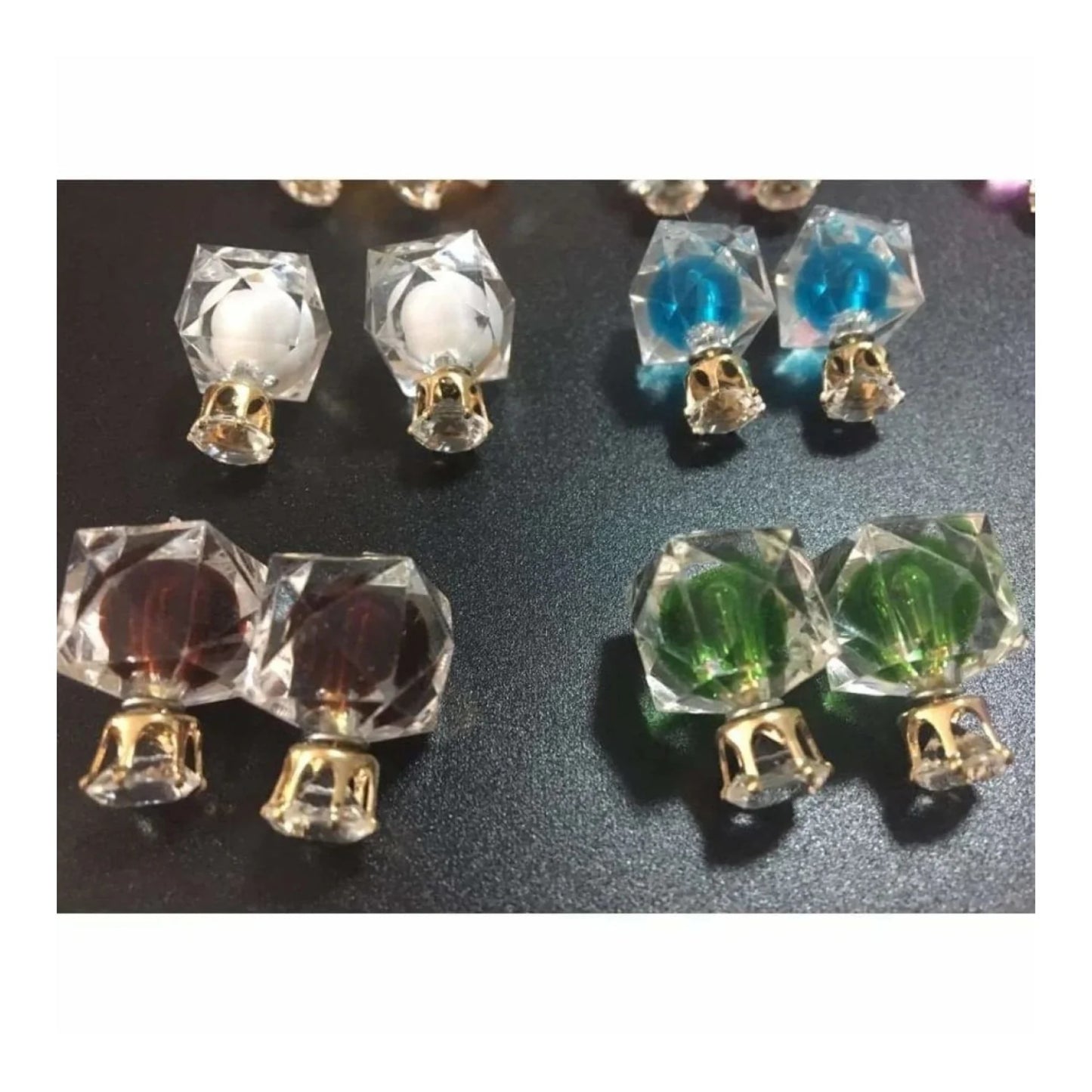 9 Pairs Crystal Cube Coloured Earrings Womens Girls Earring Costume Jewellery - - Asia Sell