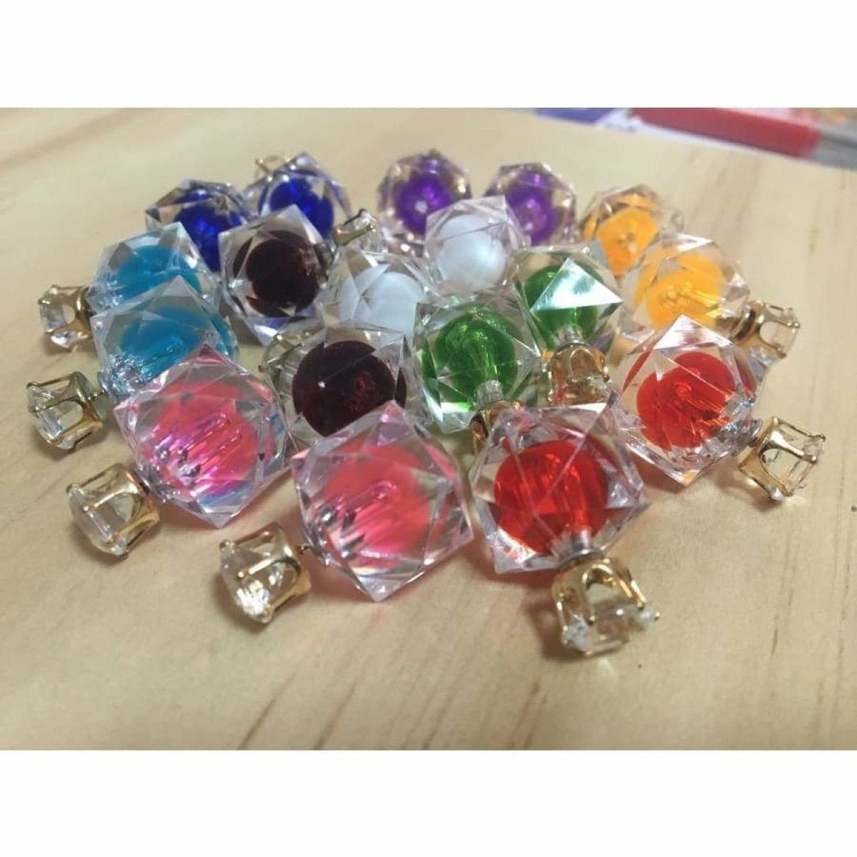 9 Pairs Crystal Cube Coloured Earrings Womens Girls Earring Costume Jewellery - - Asia Sell