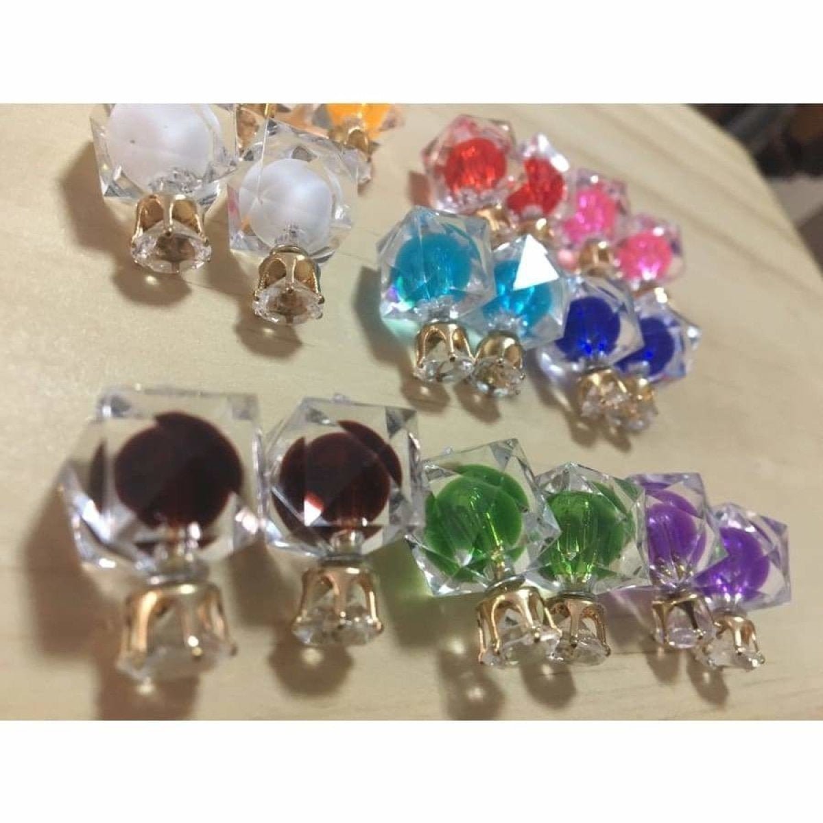9 Pairs Crystal Cube Coloured Earrings Womens Girls Earring Costume Jewellery - - Asia Sell