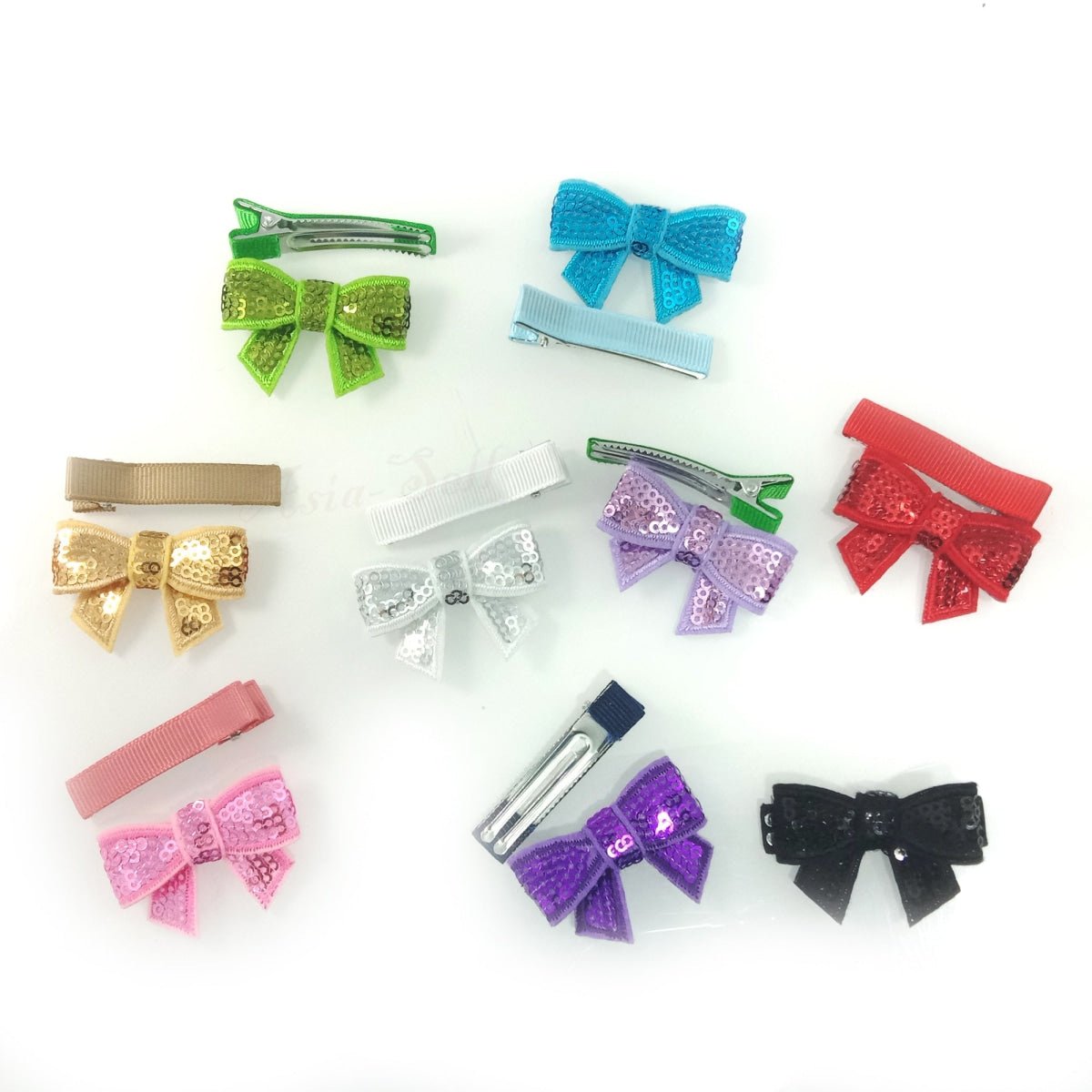 9 pairs of Sequin Bowtie and Clips Barette - Embroidery Accessories for Girls Hair Tie - 9 pairs of Bowties and clips - Asia Sell