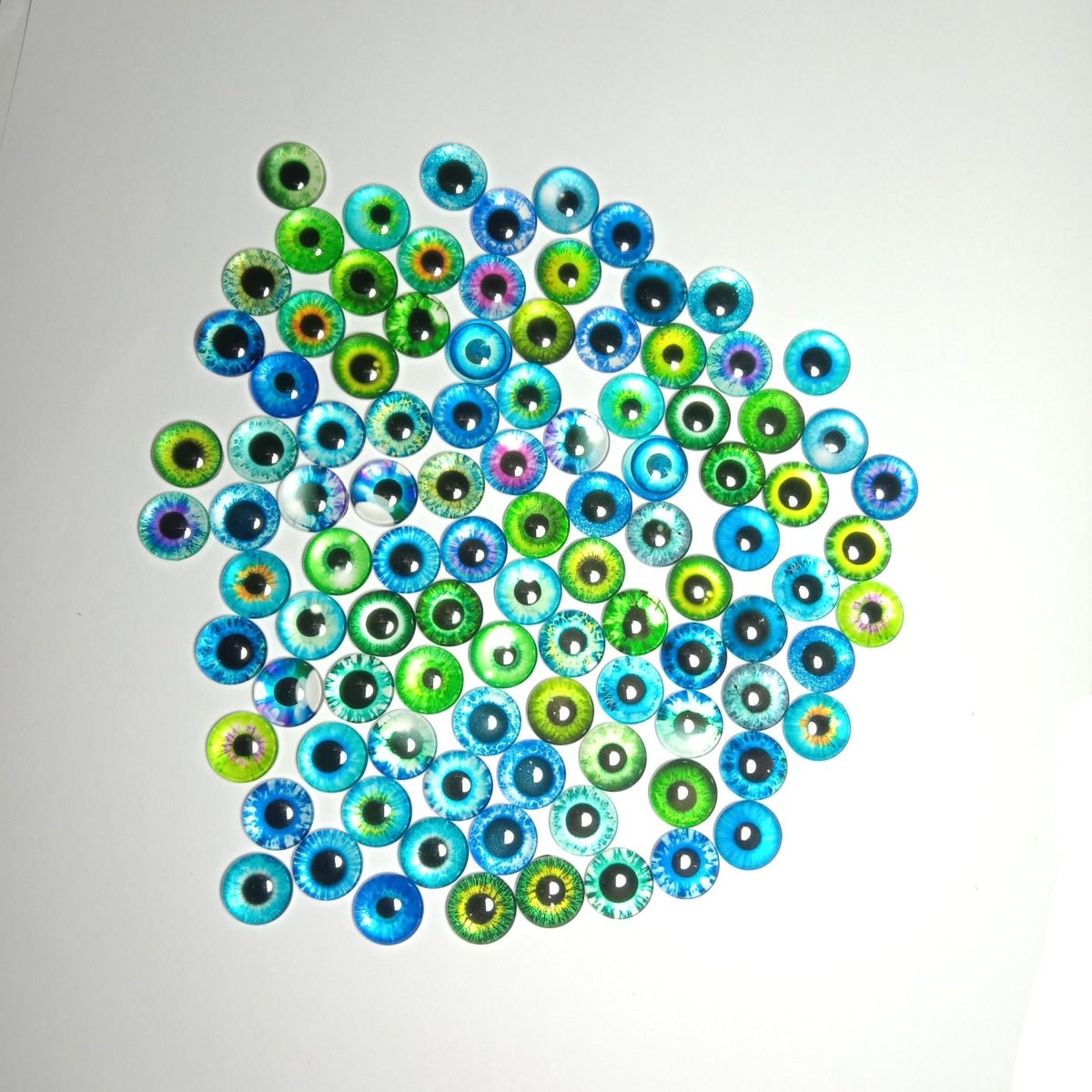 90pcs / 45 Pairs Bright Shiny Colourful 12mm Half Dome Glass Cabochons Flat Back - - Asia Sell