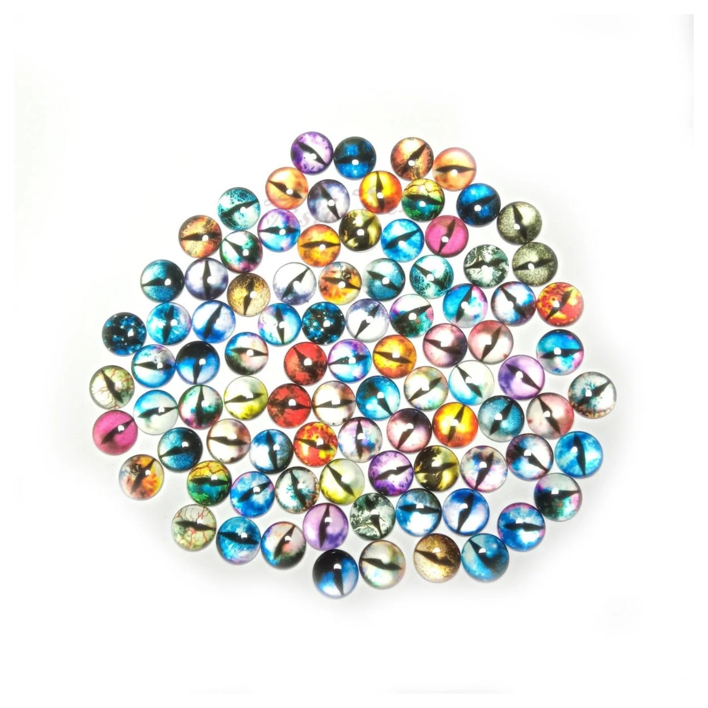 90pcs / 45 Pairs of 12mm Cats Eyes Glass Cabochons Mixed Flat Back - - Asia Sell