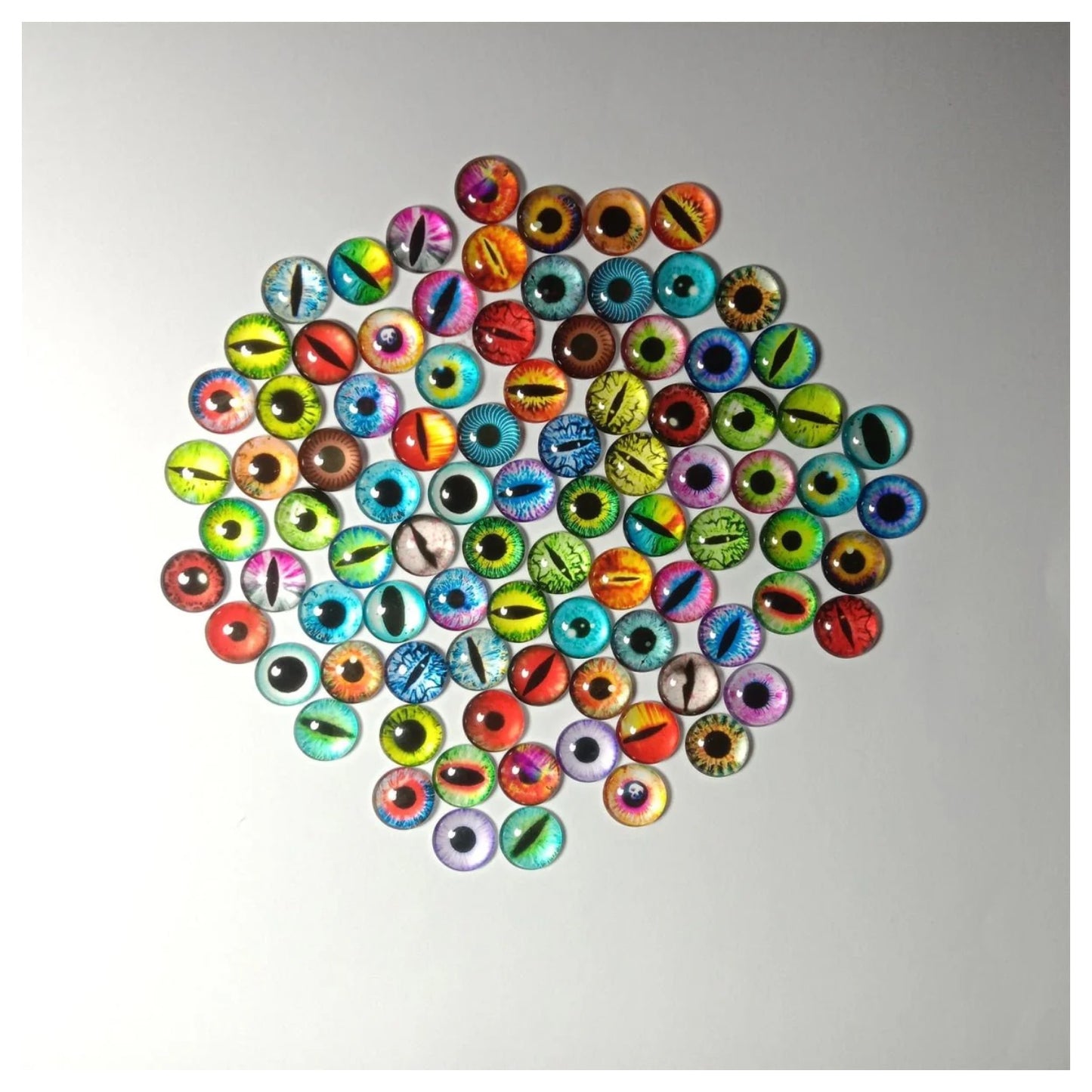 90pcs (45 Pairs) of 12mm Glass Cabochons Cats Eyes Mixed Photographic Backing Flat Back - - Asia Sell