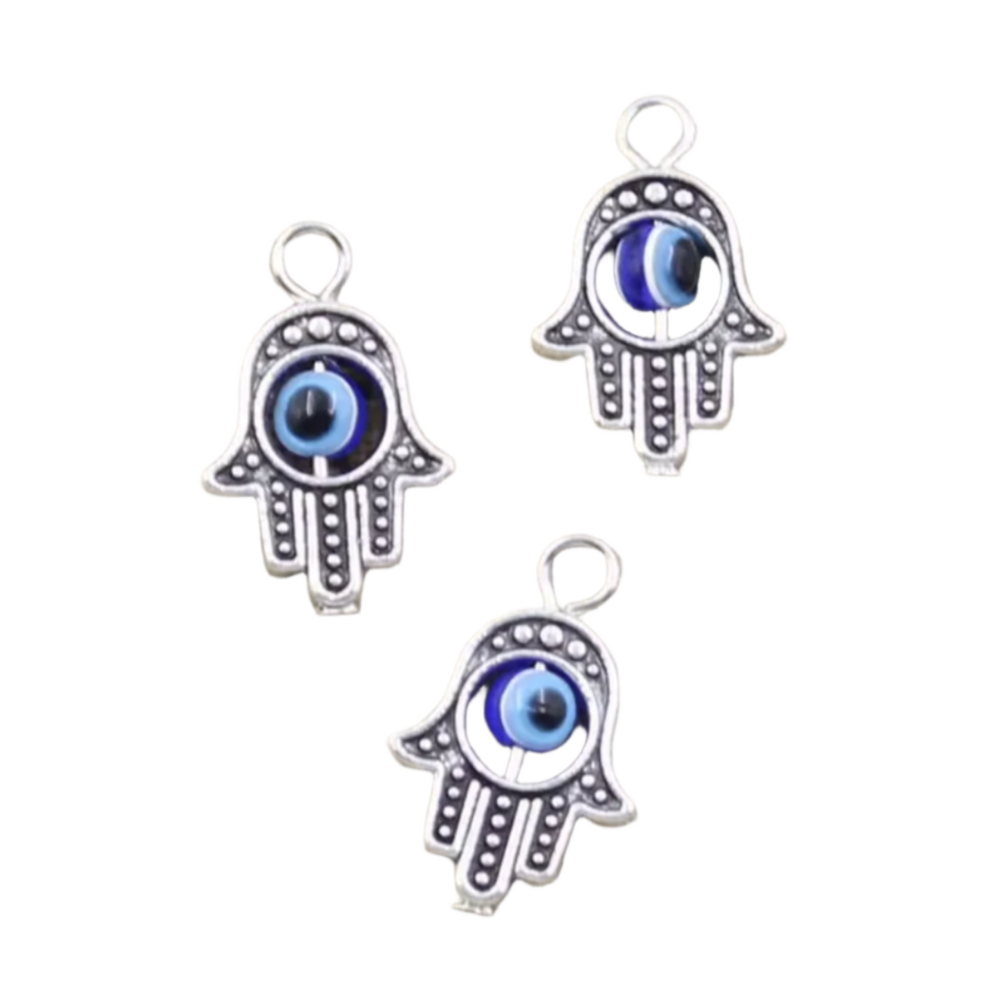 Charms Hamsa Hand Scrollable Devil Eye 20x12mm Antique Silver Colour Pendants Making DIY Handmade Tibetan Jewellery | No keyring | Asia Sell