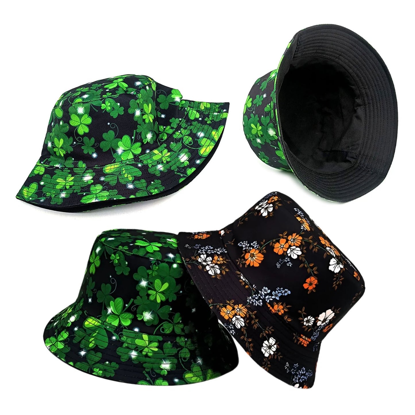 Flower Clover Patterened Double Sided Bucket Hat Travel Sun Hat Bowl Hat for Men Women | Main Image | Asia Sell
