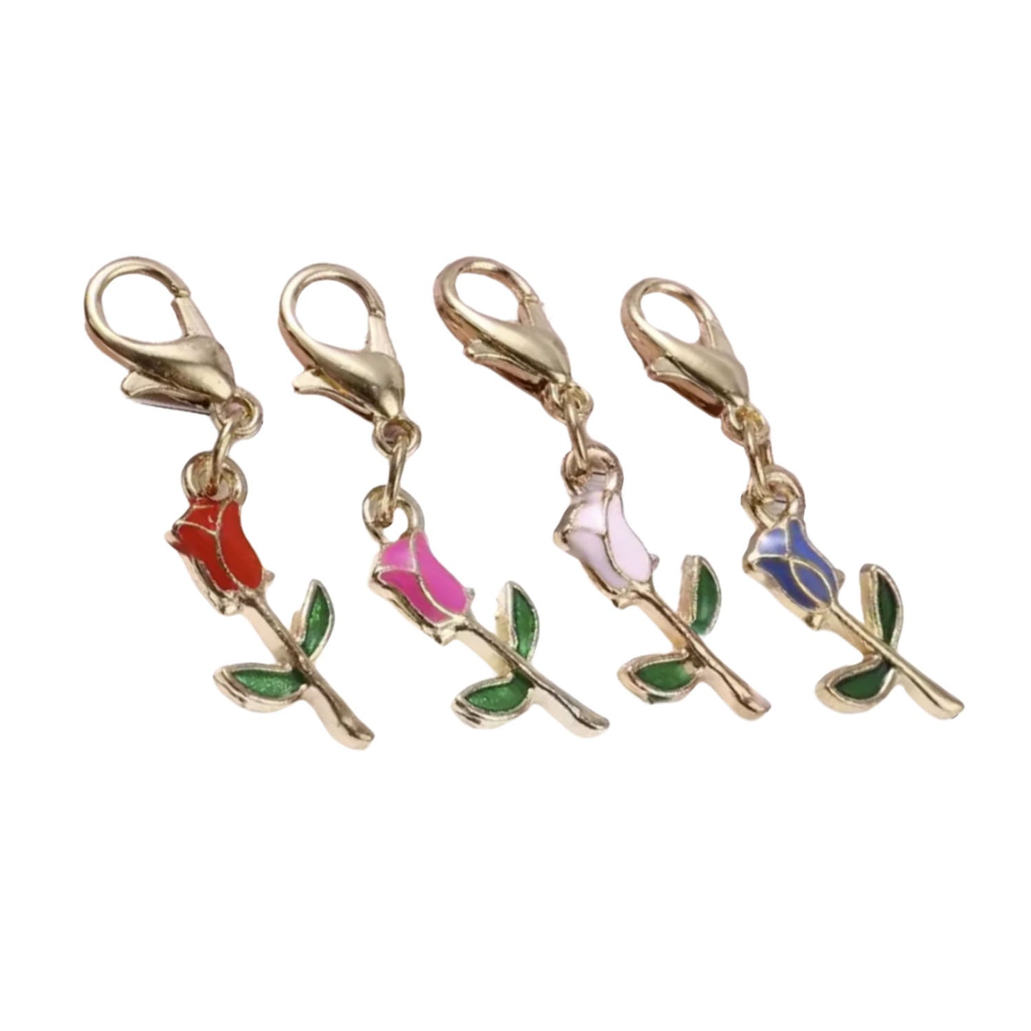 Flower and Stem Pendant Keyrings Knitting Stitch Markers Rainbow Enamel Lobster Clasp Crochet Latch Clips DIY Sewing Tools Charm | Asia Sell
