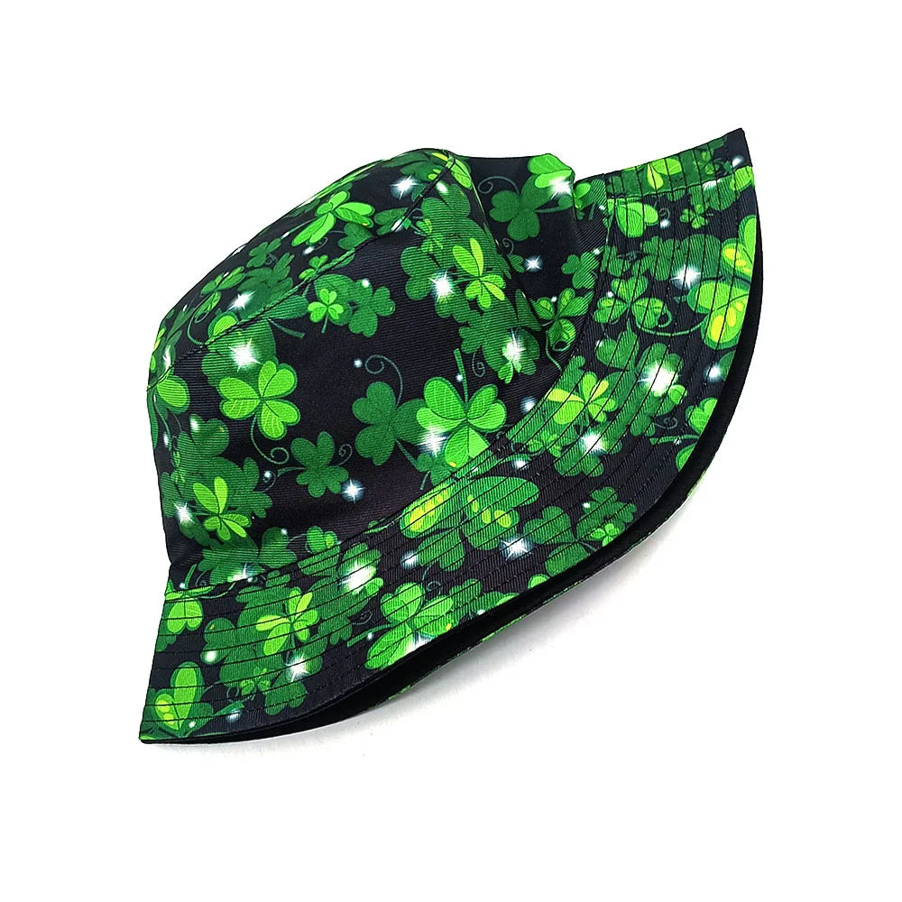 Flower Clover Patterened Double Sided Bucket Hat Travel Sun Hat Bowl Hat for Men Women
