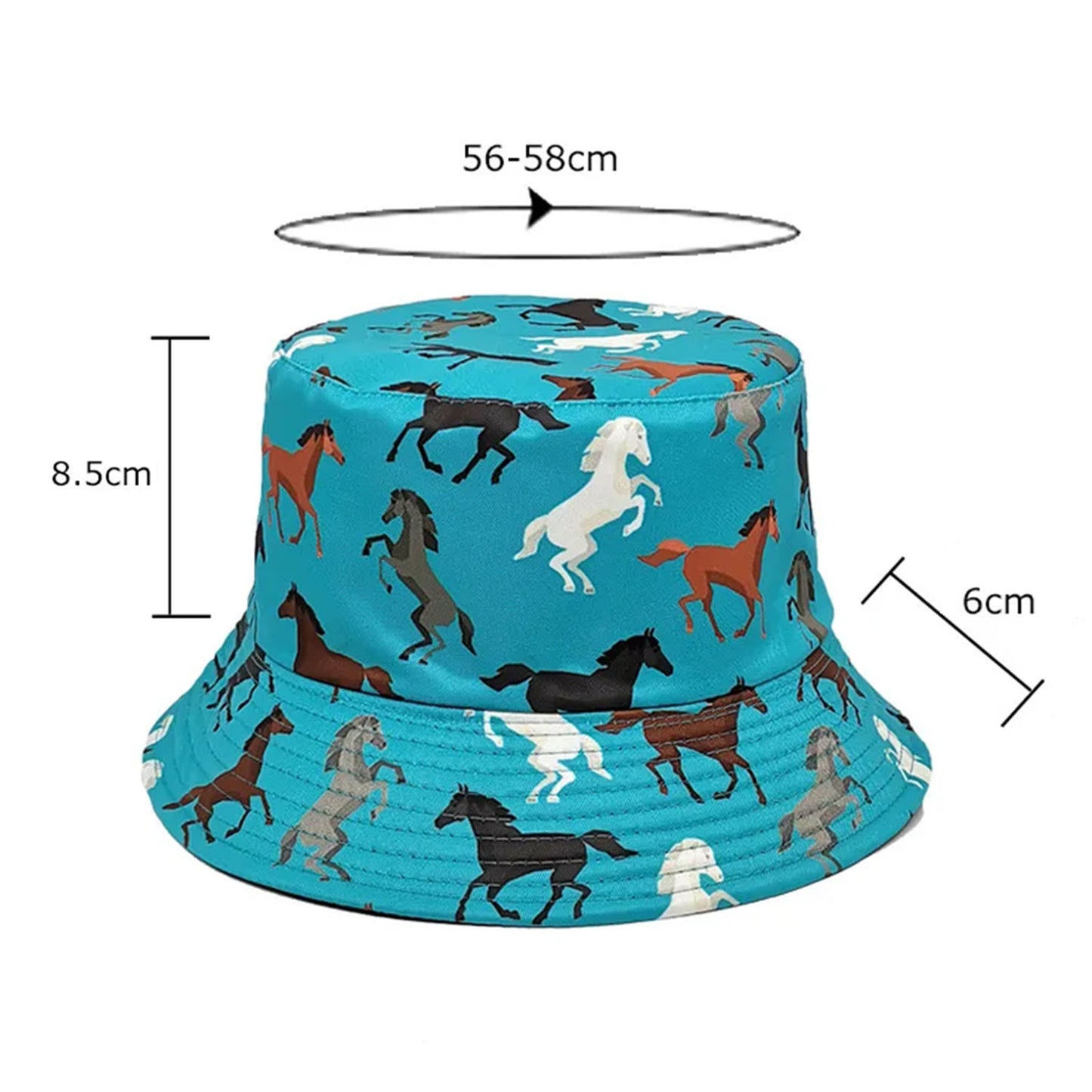 Horse Patterened Double Sided Bucket Hat Travel Sun Hat Bowl Hat for Men Women | Dimensions | Asia Sell