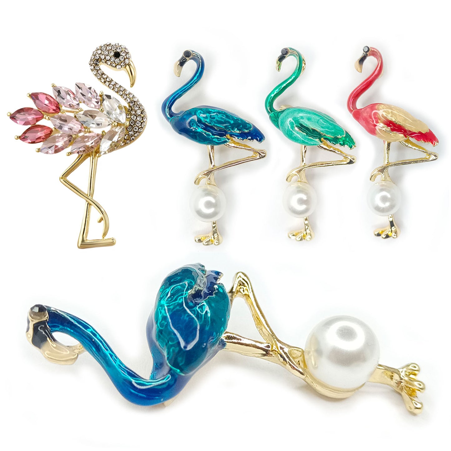 Inlaid Rhinestone Flamingo Bird Brooches Pin Backed For Women Unisex Metal Brooch 53mm to 55mm - Main Image | Asia Sell