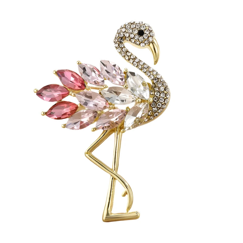 Inlaid Rhinestone Pink Flamingo Bird Brooches Pin Backed For Women Unisex Metal Brooch 55mm | Asia Sell