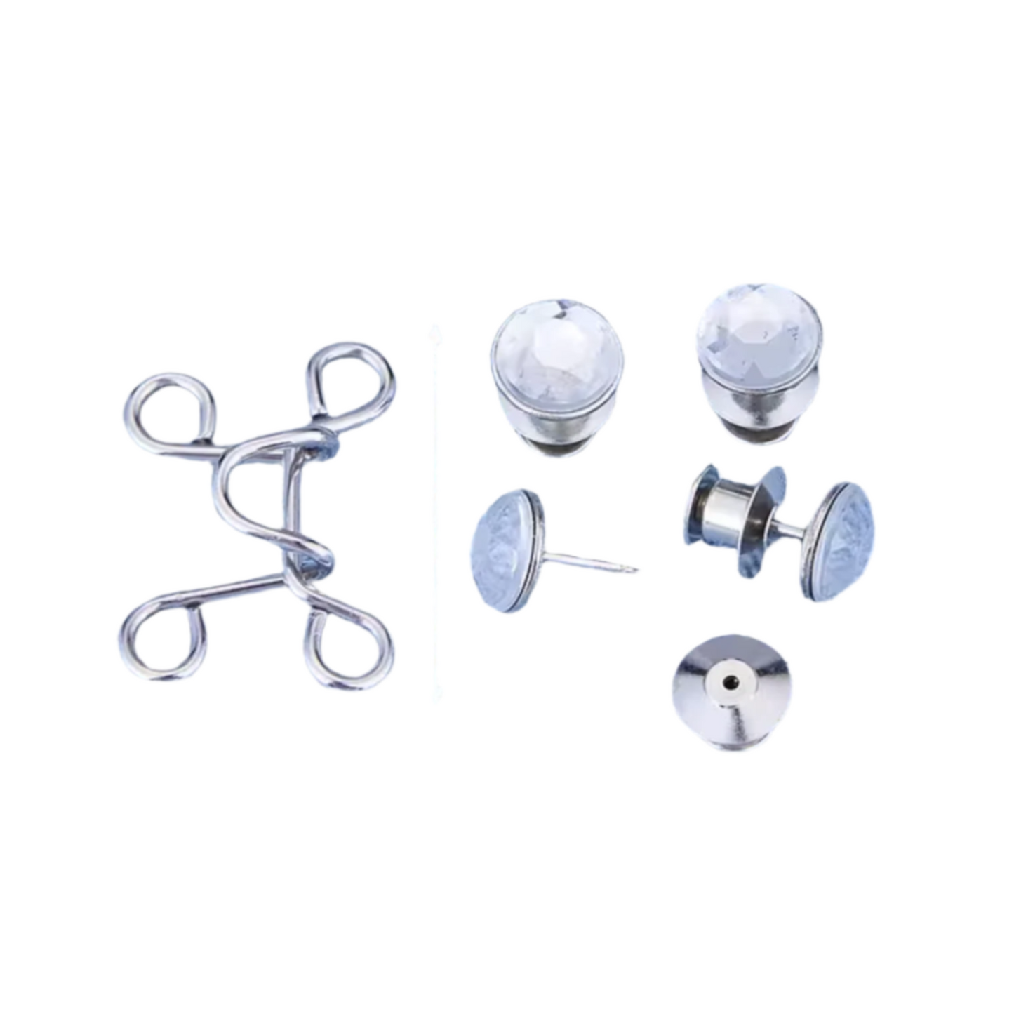 Jeans Pants Waist Buckle Hook Snap Button Clip Clasp Removable Detachable Clothing Sewing Tool - 32mm Silver White Rhinestone - Asia Sell