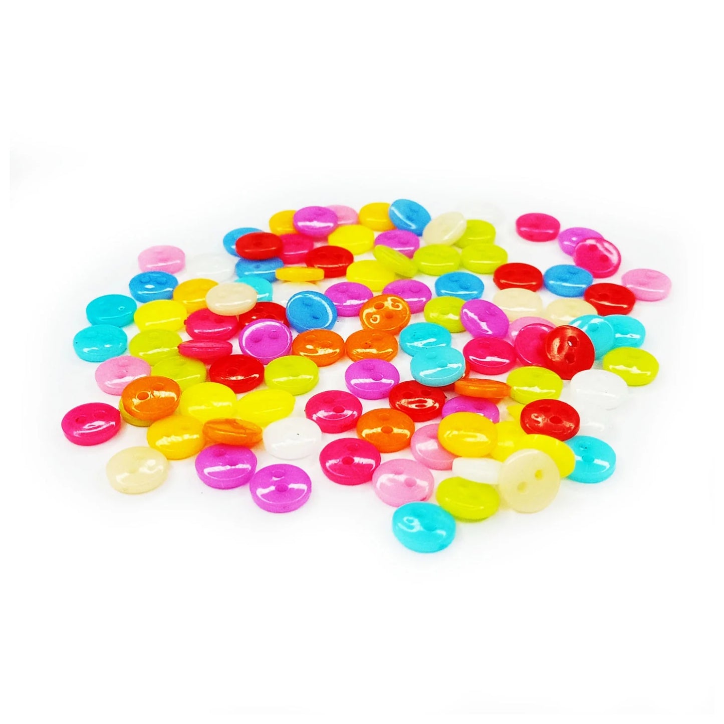 Collage of colorful buttons used in arts and crafts projects.