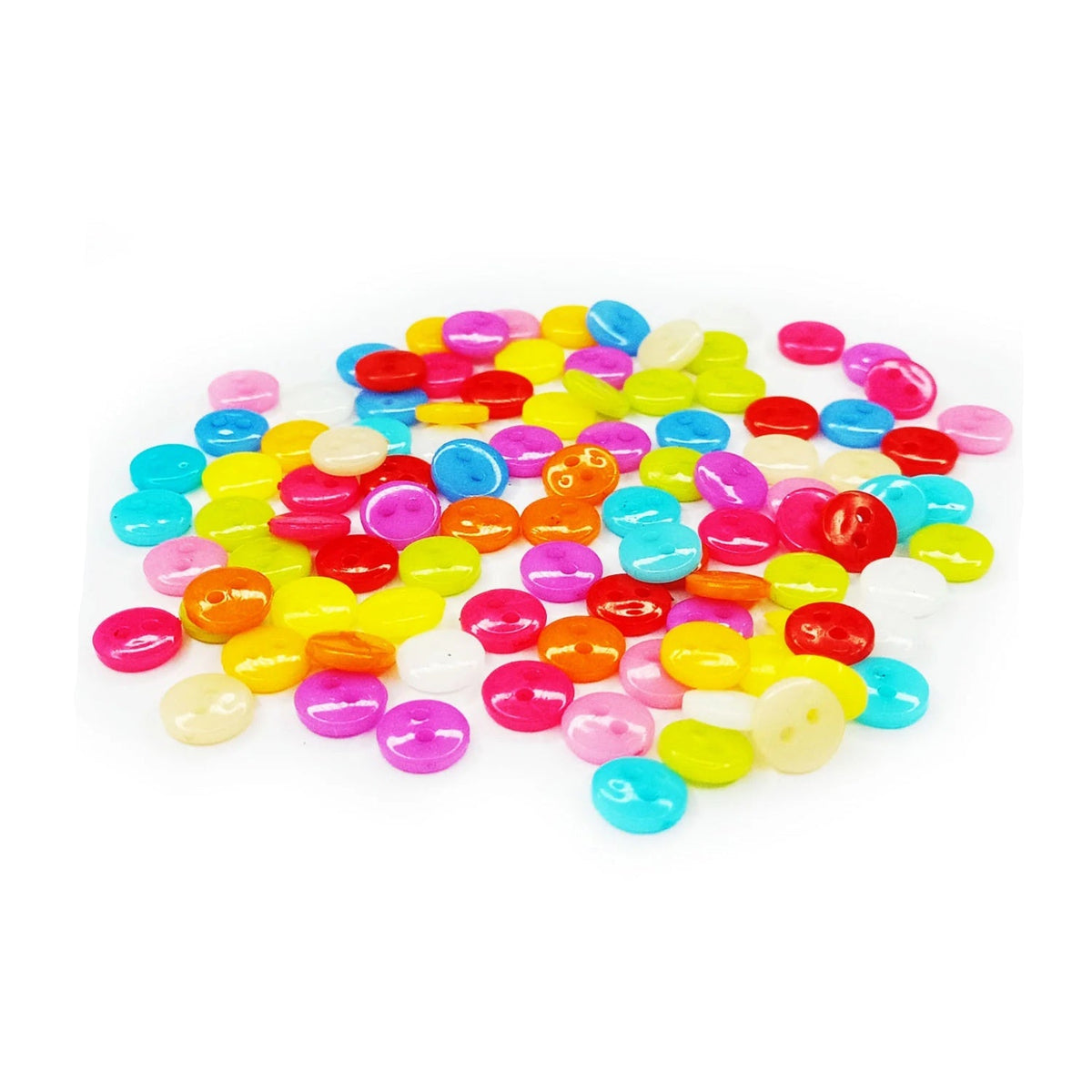 Collage of colorful buttons used in arts and crafts projects.