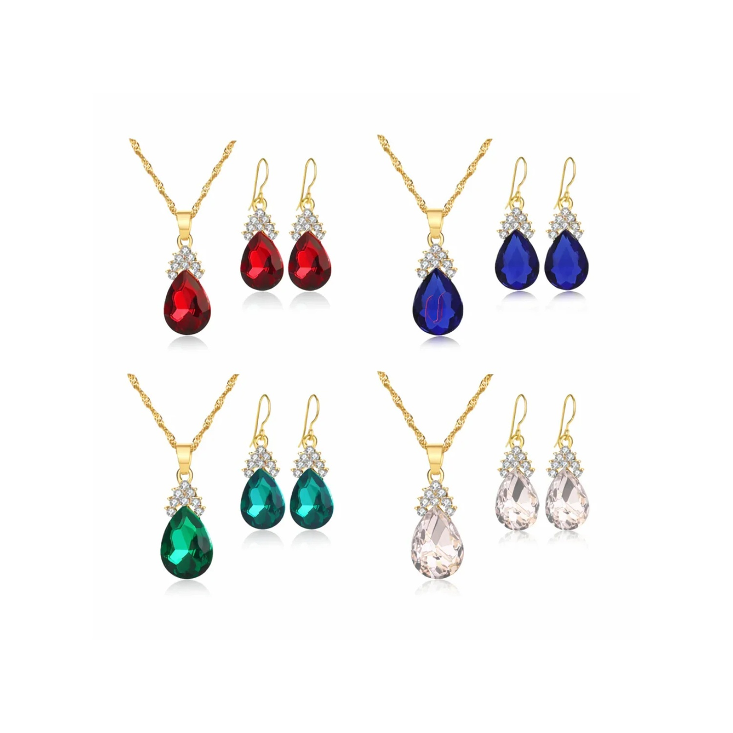 Necklace Earrings All 4 Sets Bridal Beads Party Jewellery Teardrop Accessories