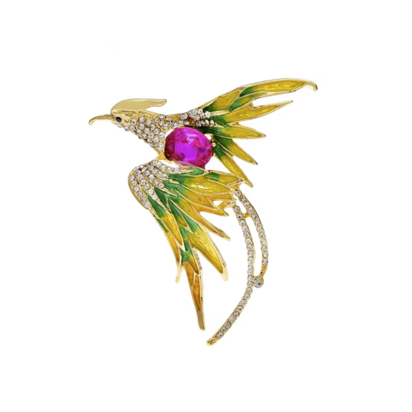 Phoenix Brooch Pin Fashion Bird Jewellery Rhinestone Gems Pin Backed for Clothing - Yellow Green - Asia Sell