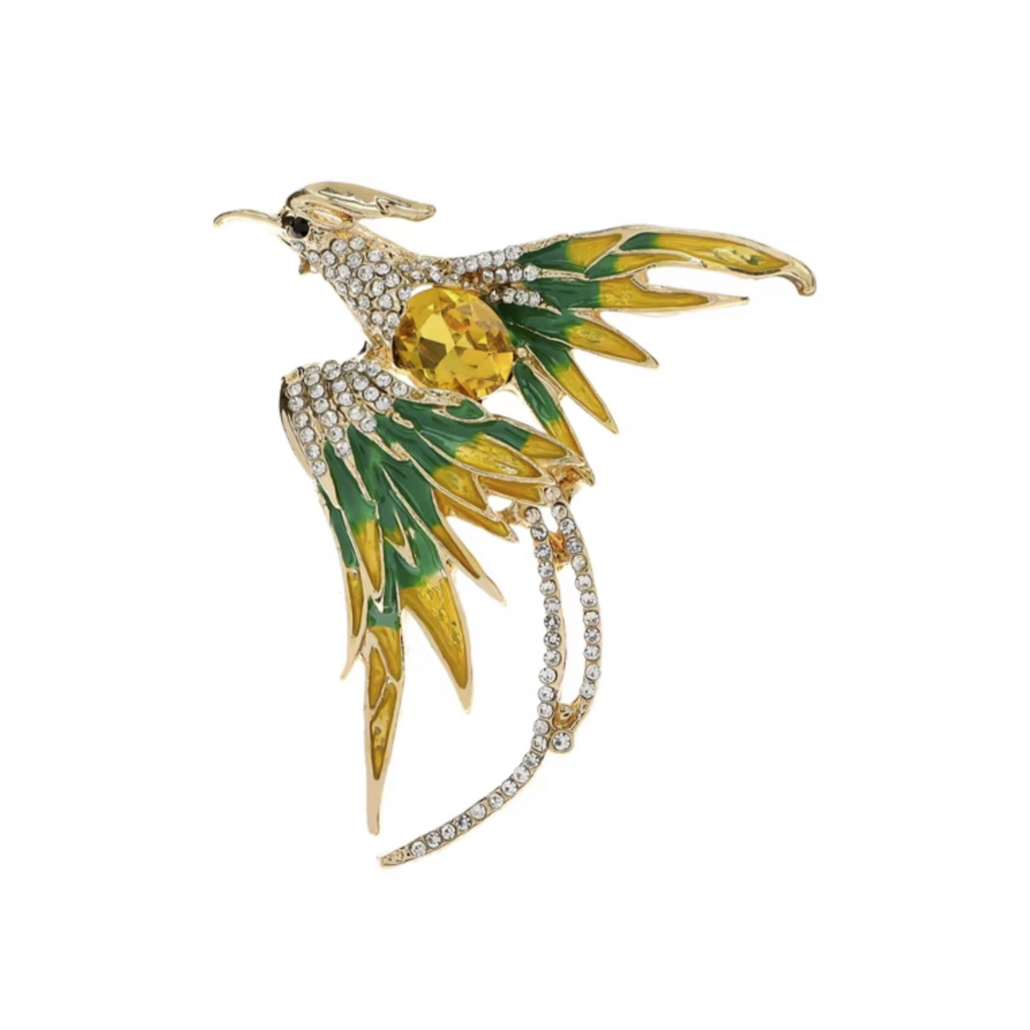 Phoenix Brooch Pin Fashion Bird Jewellery Rhinestone Gems Pin Backed for Clothing - Yellow Green 2 - Asia Sell