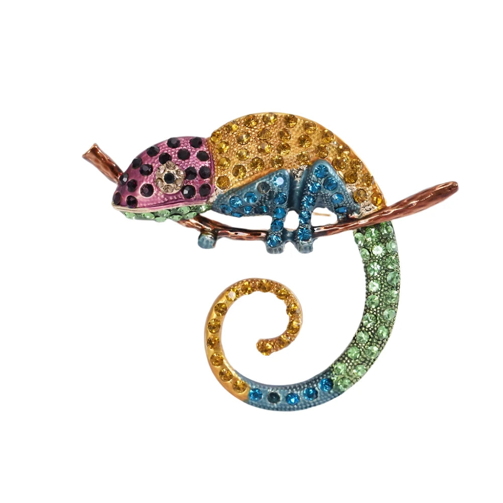 Rhinestone Chameleon Brooches Lizard Large Pin Backed Bright Colours 10 | Asia Sell