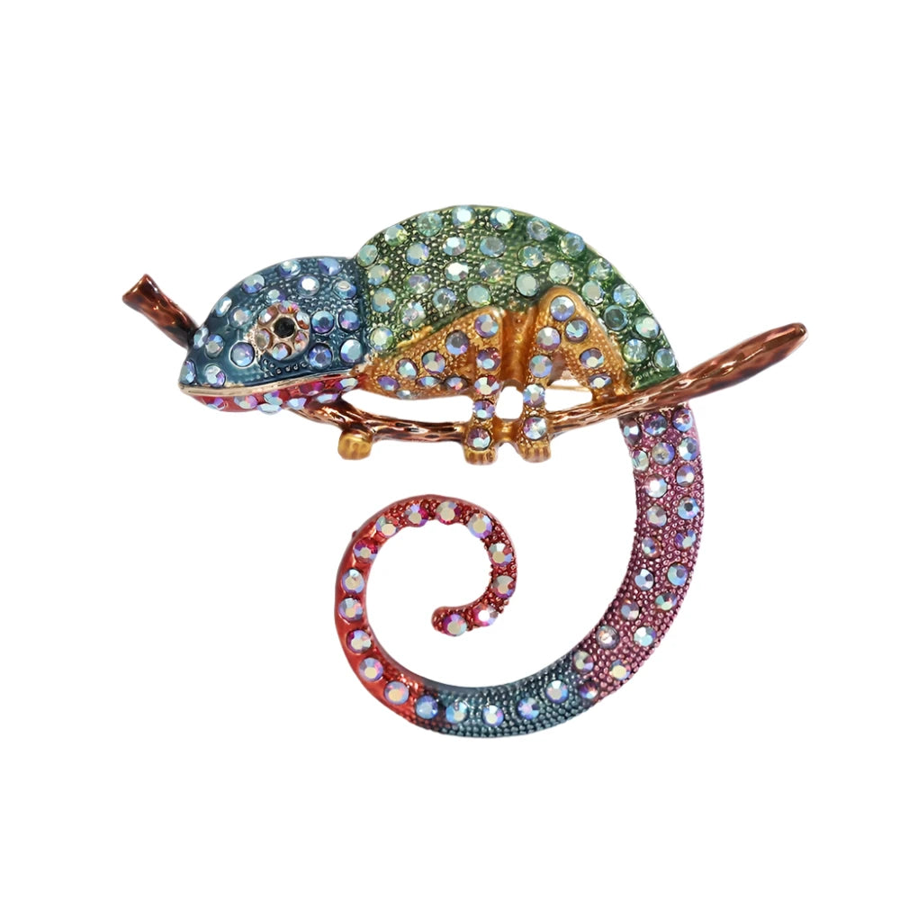 Rhinestone Chameleon Brooches Lizard Large Pin Backed Bright Colours 3 | Asia Sell