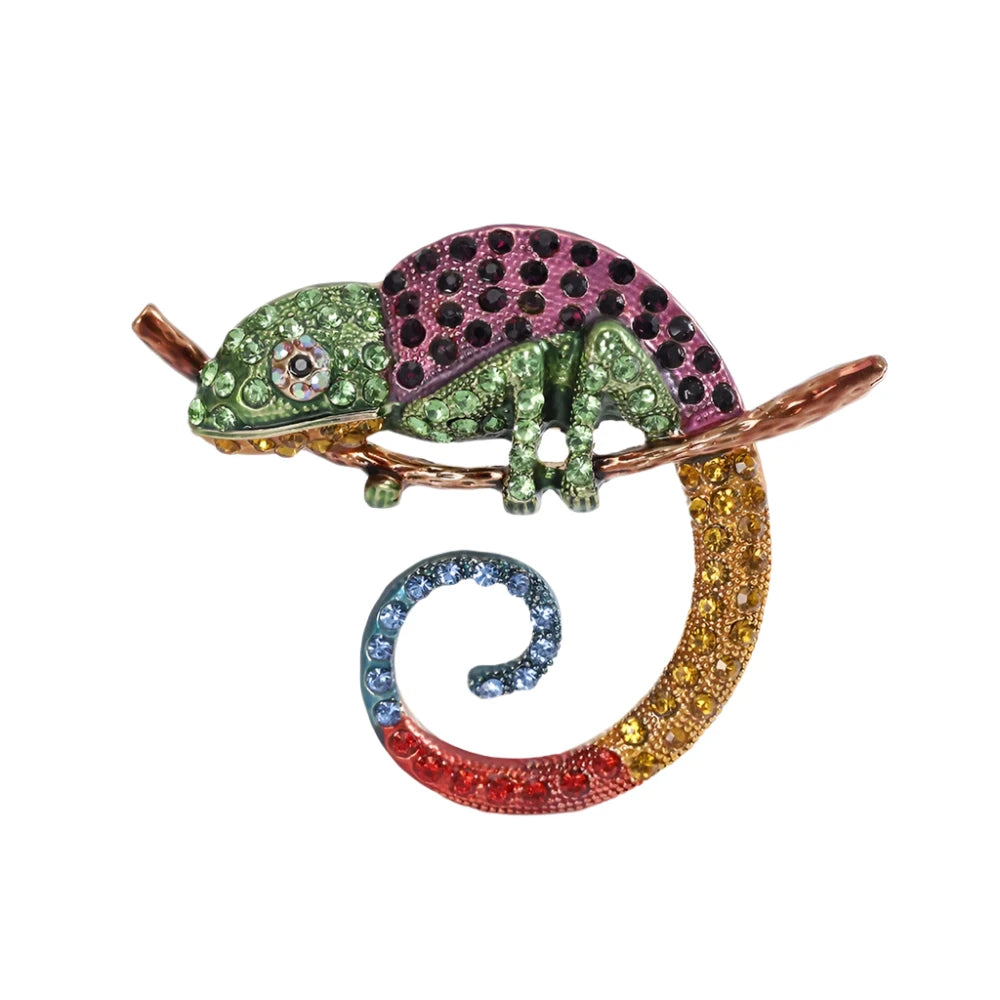 Rhinestone Chameleon Brooches Lizard Large Pin Backed Bright Colours 4 | Asia Sell